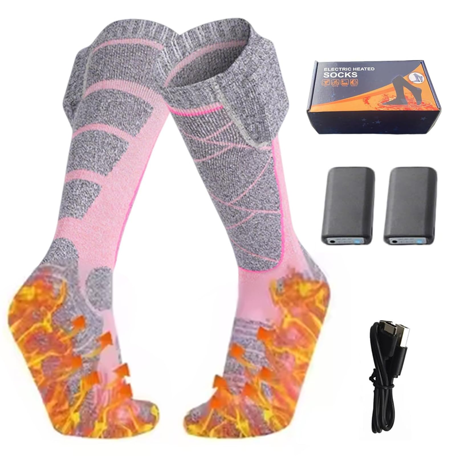 Beheizbare Socken mit wiederaufladbaren 4000mAh, Elektrisch Beheizte Socken für Damen Herren, Heizsocken mit 3 Heizstufen, Wärmesocken Fußwärmer für Winter Skifahren Camping Radfahren