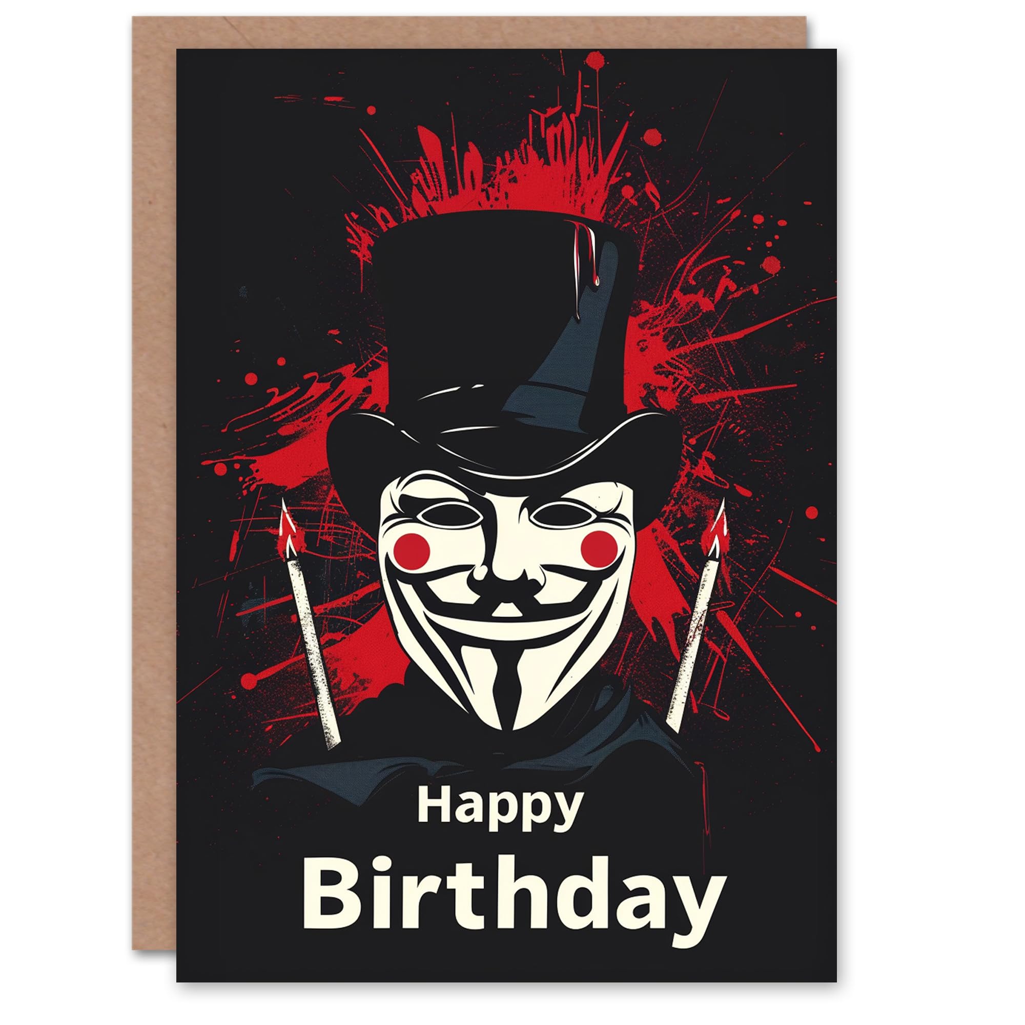Artery8 Birthday Card Anonymous Guy Fawkes Candles Rebel For Him Man Male Dad Brother Son Papa Grandad Greeting Card