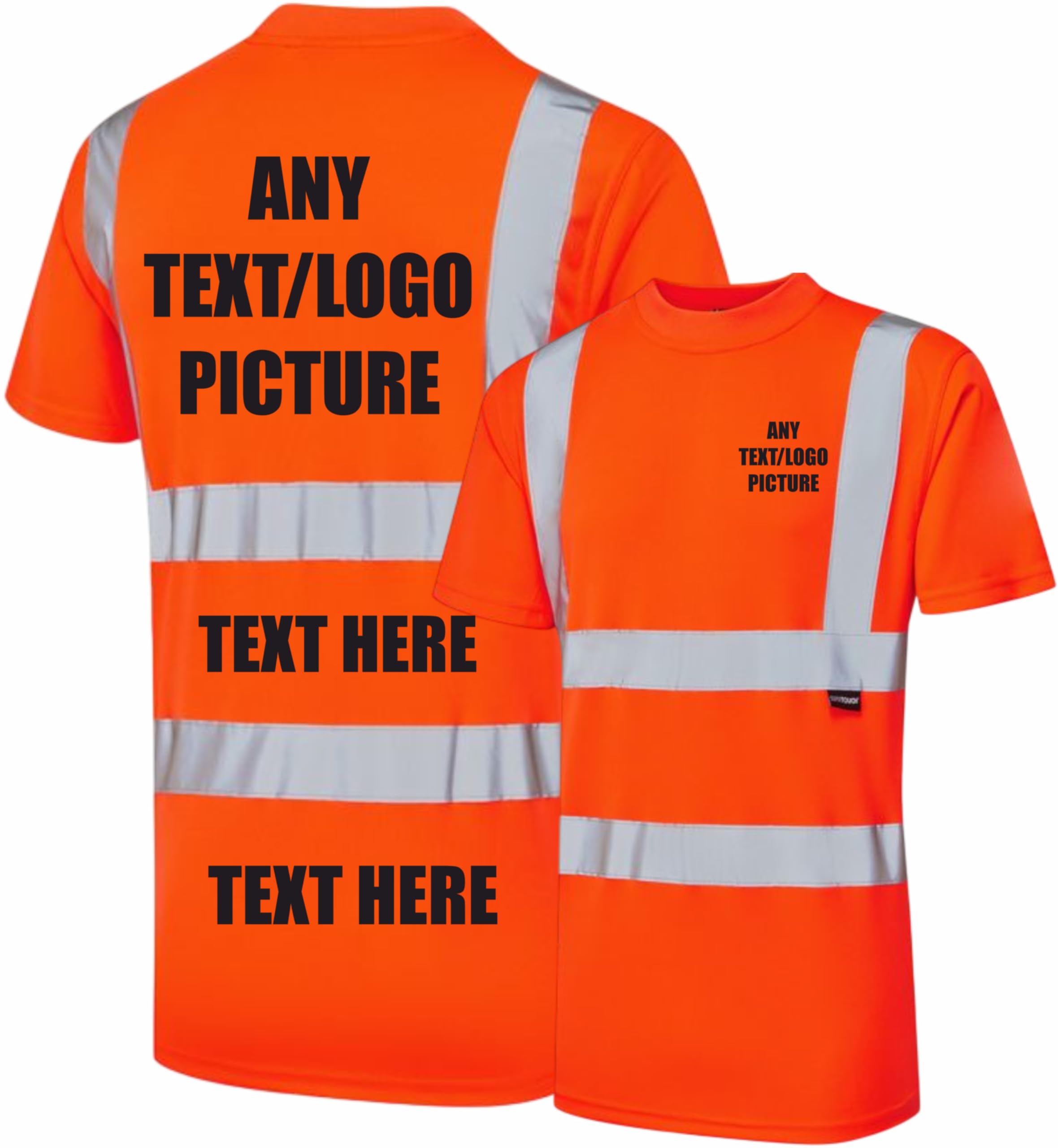Personalised Custom Printed Orange Hi Vis T-Shirt Reflective Safety Vest Waistcoat, Conforms to EN20471 Class 2 & GO/RT 3279, High Visibility, By Brook Hi Vis, Medium