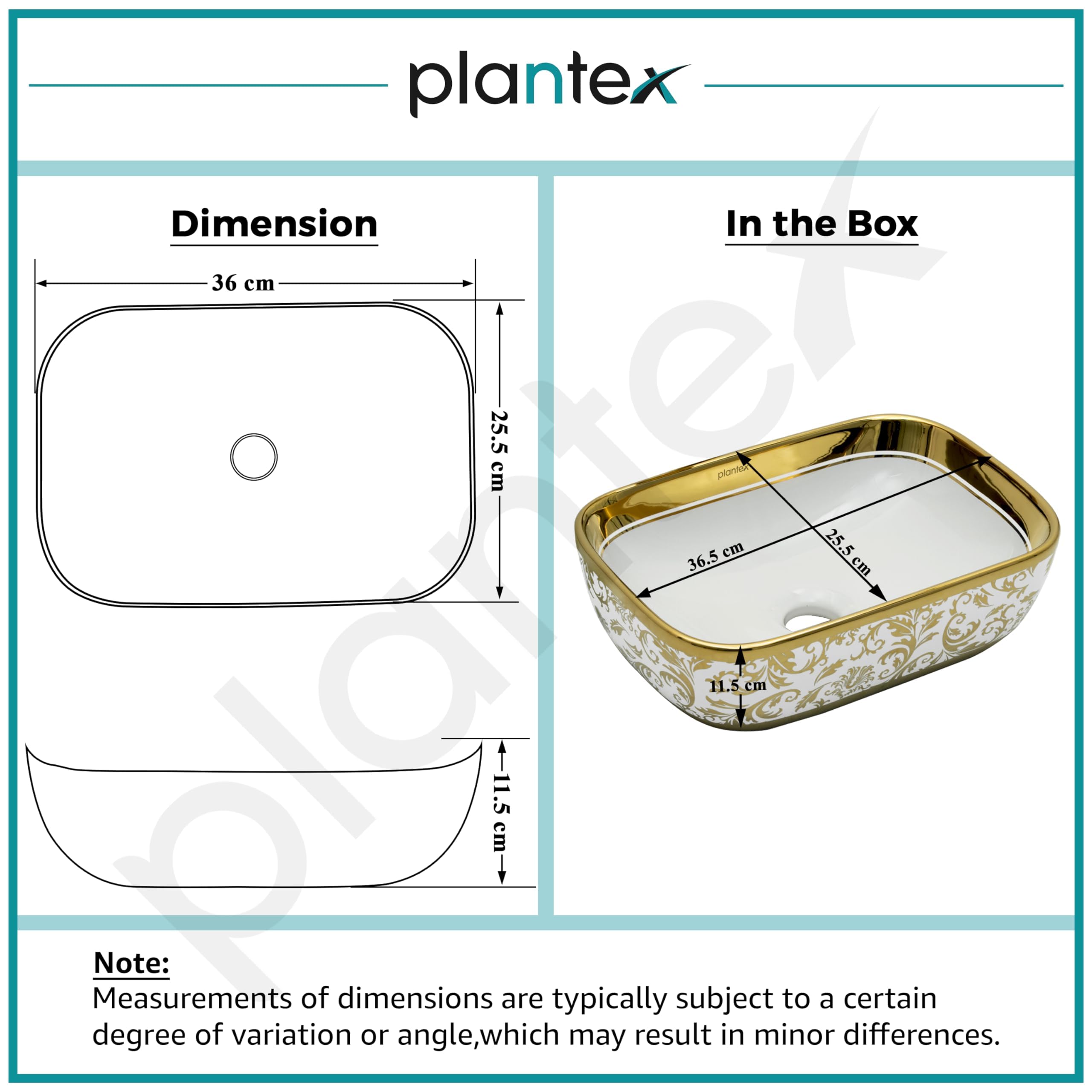 Plantex Ceramic Basin for Bathroom/Designer TableTop Wash Basin/Bathroom Vessel Sink/Washbasin - White & Gold (14.1 x 9 x 5 Inch)