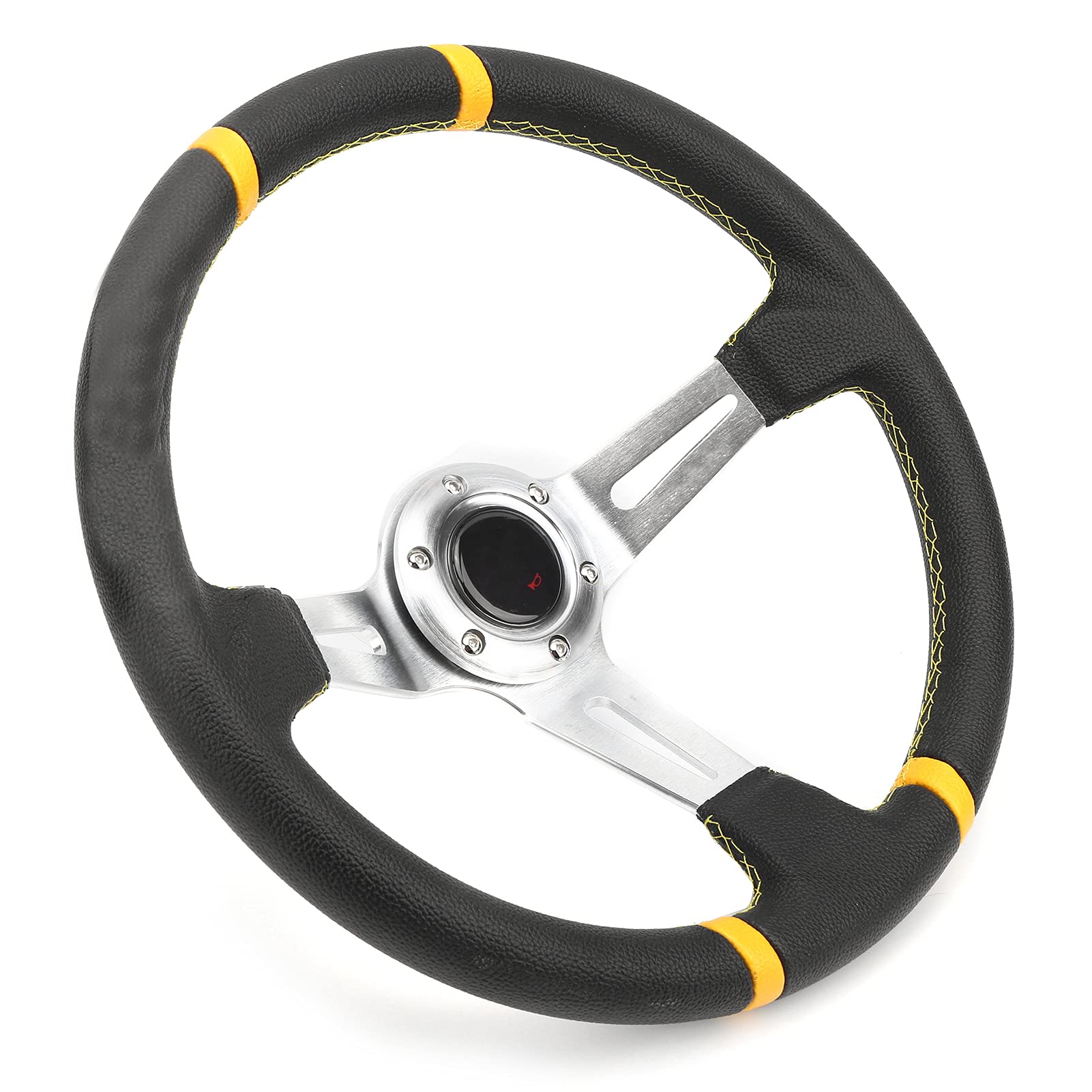 Kierownica, Aluminiowa Rama PU Kierownica Wyścigowa 14 Cali 35 Cm Ręcznie Szyta w Stylu Deep Dish, Uniwersalna Sportowa do Modyfikacji Samochodu Ulepszenie Drift Street Use