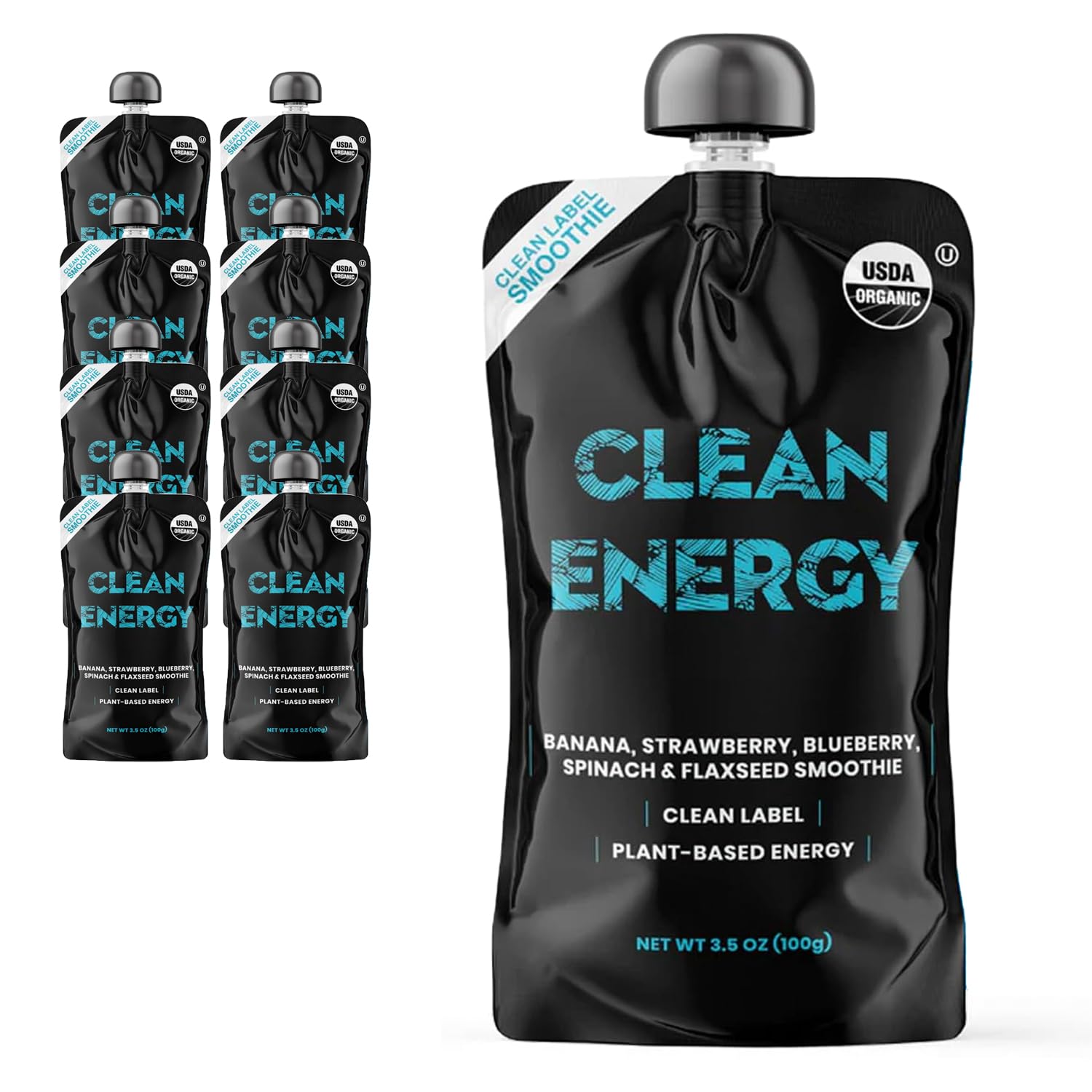 Clean Label Organic Fruit Smoothie Sports Pouches - Healthy Nutrition Drinks, Gluten Free, Caffeine Free, Vegan, Kosher, Convenient Snacks - Banana, Strawberry, & Blueberry Smoothie – 8 Pouch Pack