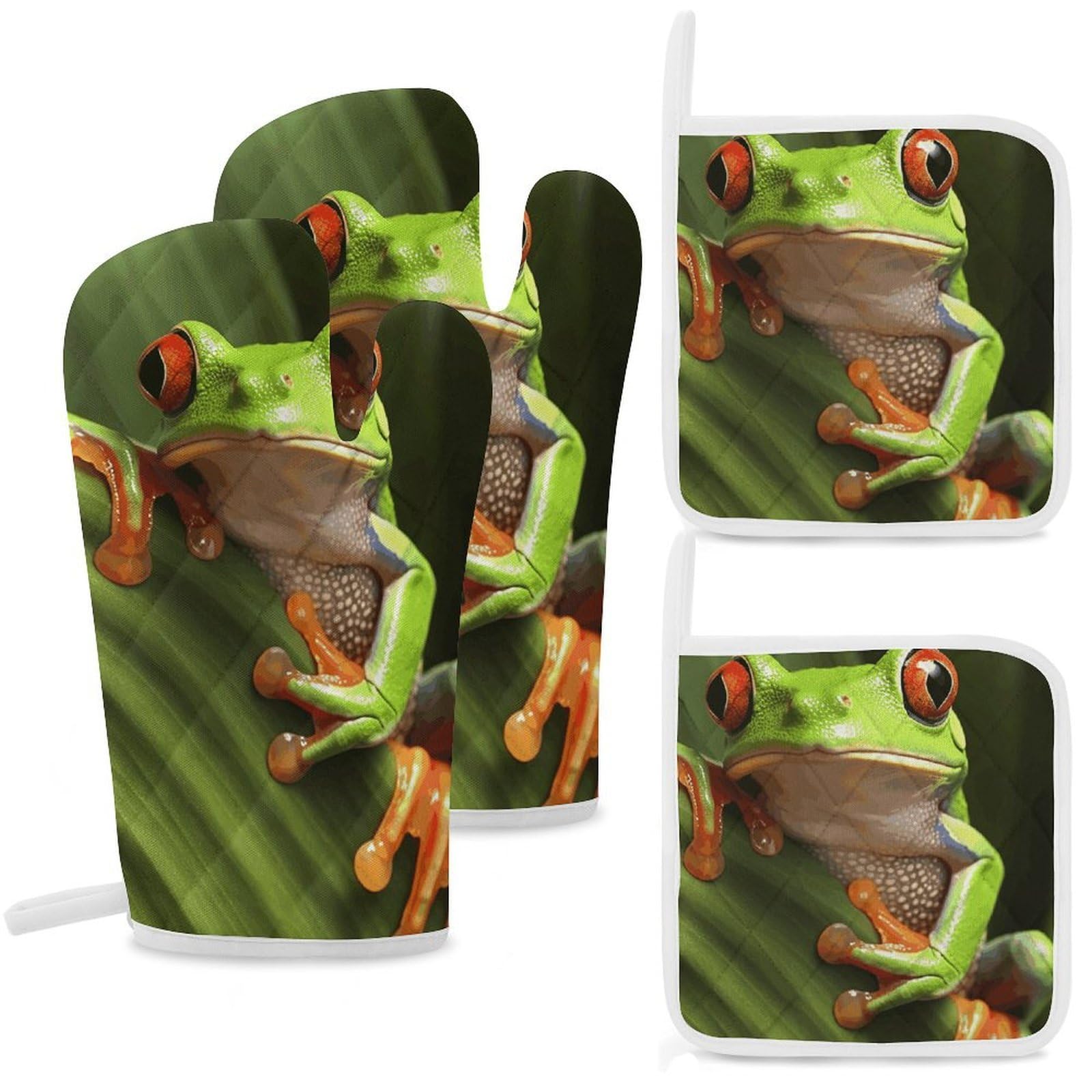 Tree Frog Oven Mitts and Pot Holders Sets Heat Resistant Oven Glove with Hanging Loop for Baking Cooking BBQ Thicken Potholders for Kitchen