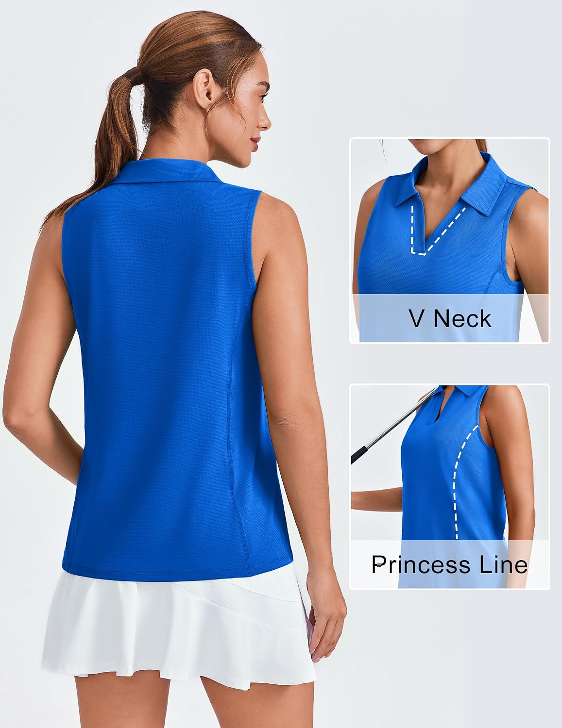 PINSPARK Womens Golf Shirt UPF 50+ Polo Shirts Sleeveless Workout Tank Tops V-Neck Quick Dry Tennis Pickleball Running Shirt
