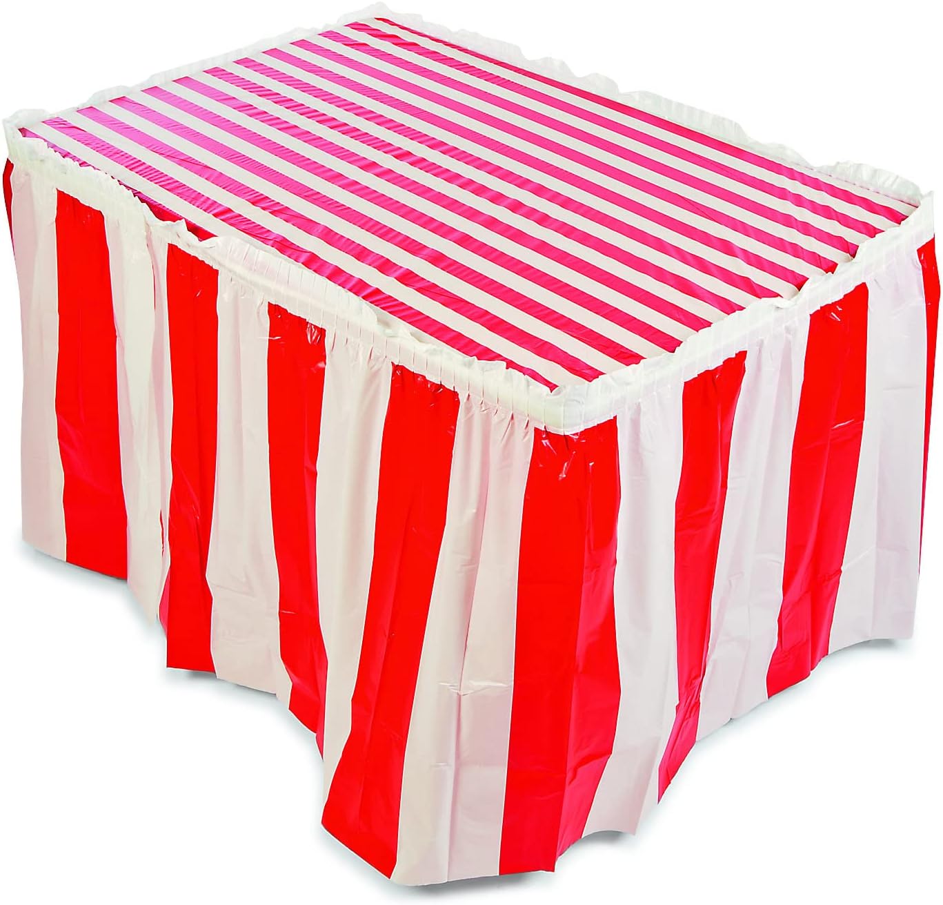 Fun Express 100 feet x 40 inch Red & White Striped Plastic Tablecloth Roll for Carnival, Patriotic, Party & Event Supplies - VBS Vacation Bible School Supplies/Decor