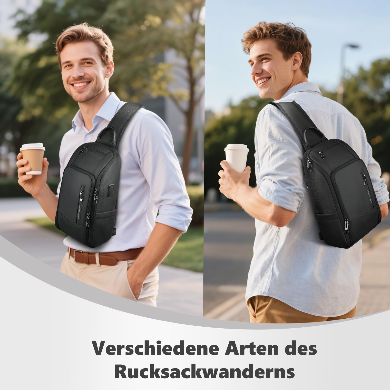Umhängetasche Herren, Schultertaschen Slingbag mit USB | Wasserabweisende Crossbody-Tasche mit diebstahlsicherem Design, leicht und geräumig für Arbeit, Reisen und Radfahren