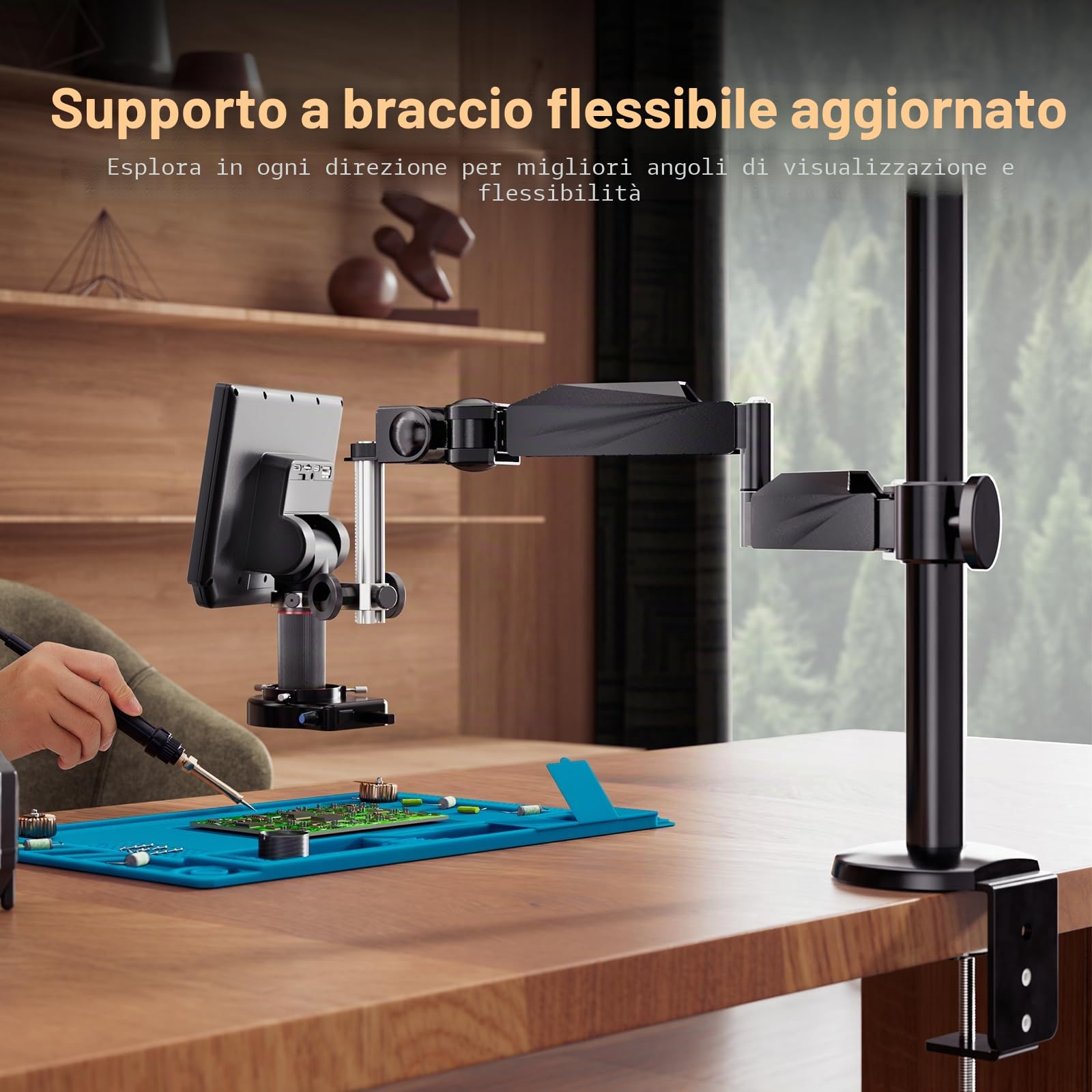 Elikliv EM4K Flex 4K Digital Microscopio, 10.1" HDMI Saldatura Microscopio con Flex Arm Stand per Riparazione Elettronica, 52MP Coin Magnifier per Monete Errori, Anello Luce, Silicone Saldatura Mat