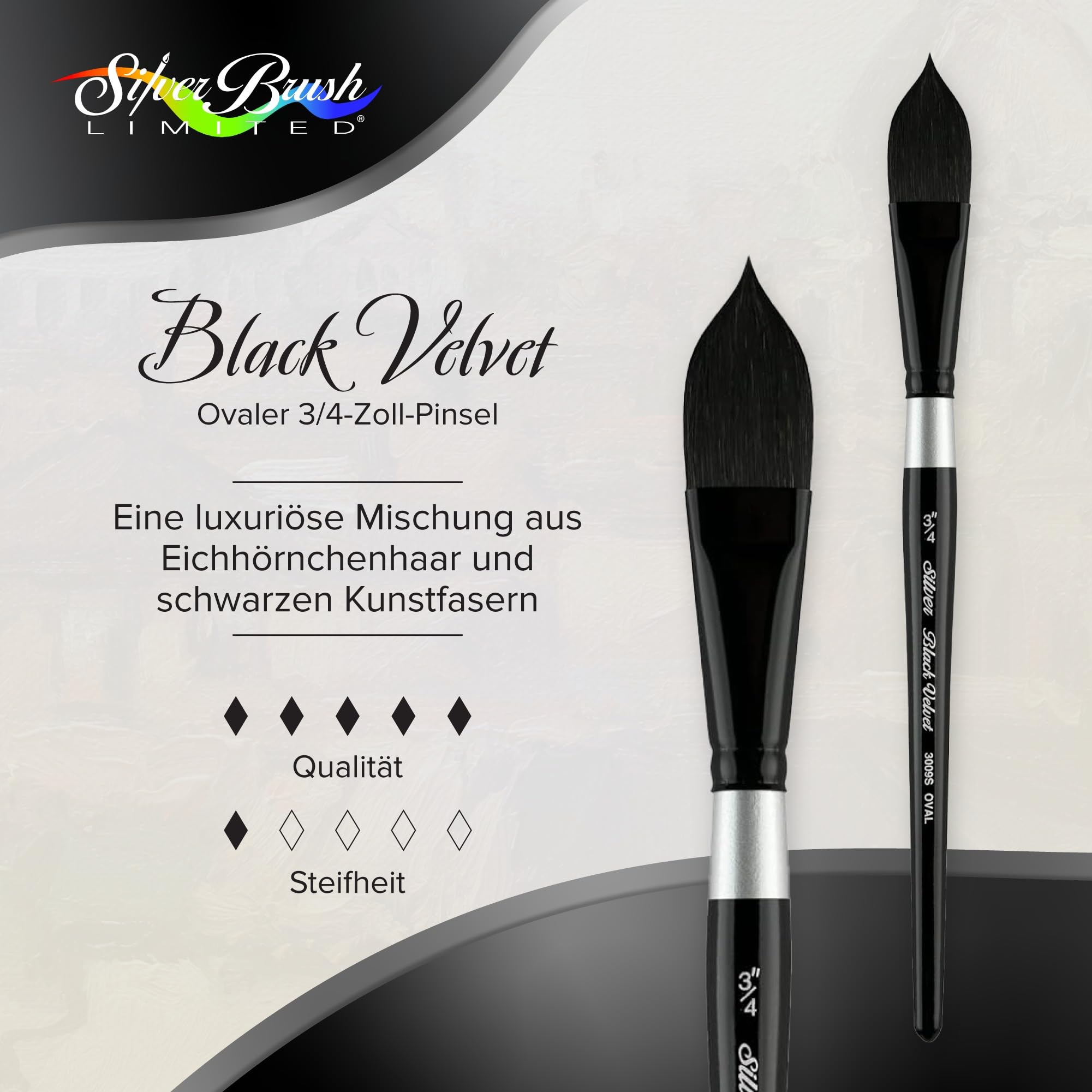 Silver Brush Limited Black Velvet Brush 3/4 Inch 3009S-1,9 cm schwarzer Samt, ovaler Waschgriff, kurzer Griff, Tierhaare, Size-3/4