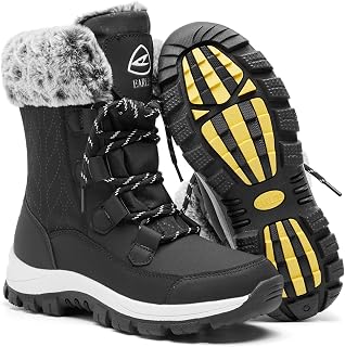 EARLDE Women's Waterproof Snow Boots Mid-Calf Winter - Lightweight Warm Faux Fur Lined Non-Slip Sole Outdoor Hiking