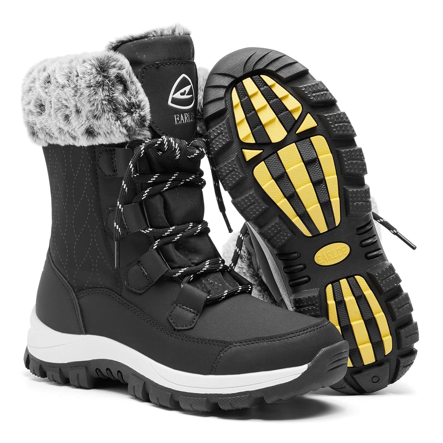 EARLDE Womens Snow Boots Waterproof Winter Boots Mid-Calf Outdoor Lightweight Warm Faux Fur Lined with Non-slip Sole