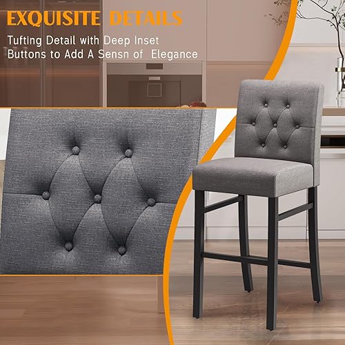 Miniatura 8 de 30" Counter Height Bar Stools set of 4 with Back Fabric Modern Bar Chairs Barstools with Seat Height Upholstered Button Tufted Wooden Island Stools