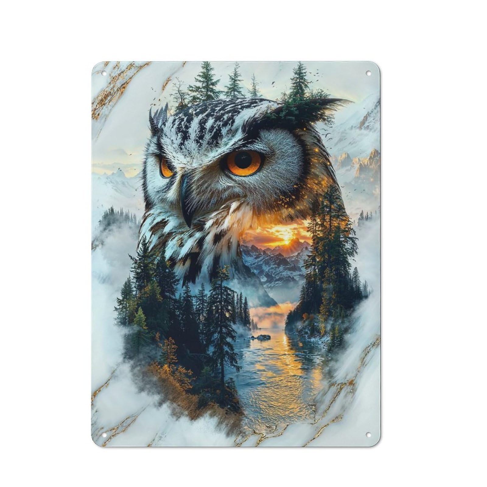 Junmoney Mystic Mountain Owl Metal Sign 40X30cm With For Pub Or Café, Retro Decor, For Cooler-Month Interiors With Retro Character