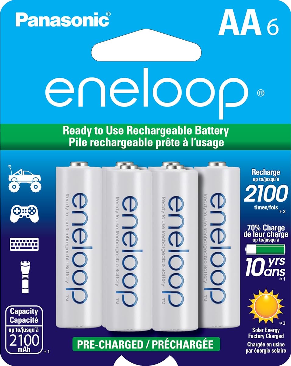 Eneloop Panasonic BK-3MCCA6BA AA 2100 Cycle Ni-MH Pre-Charged Rechargeable Batteries, 6-Battery Pack