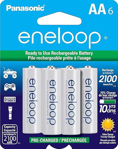 Miniatura 1 de Eneloop Panasonic BK-3MCCA6BA AA 2100 Ciclo Ni-MH Baterías recargables precargadas, paquete de 6 baterías