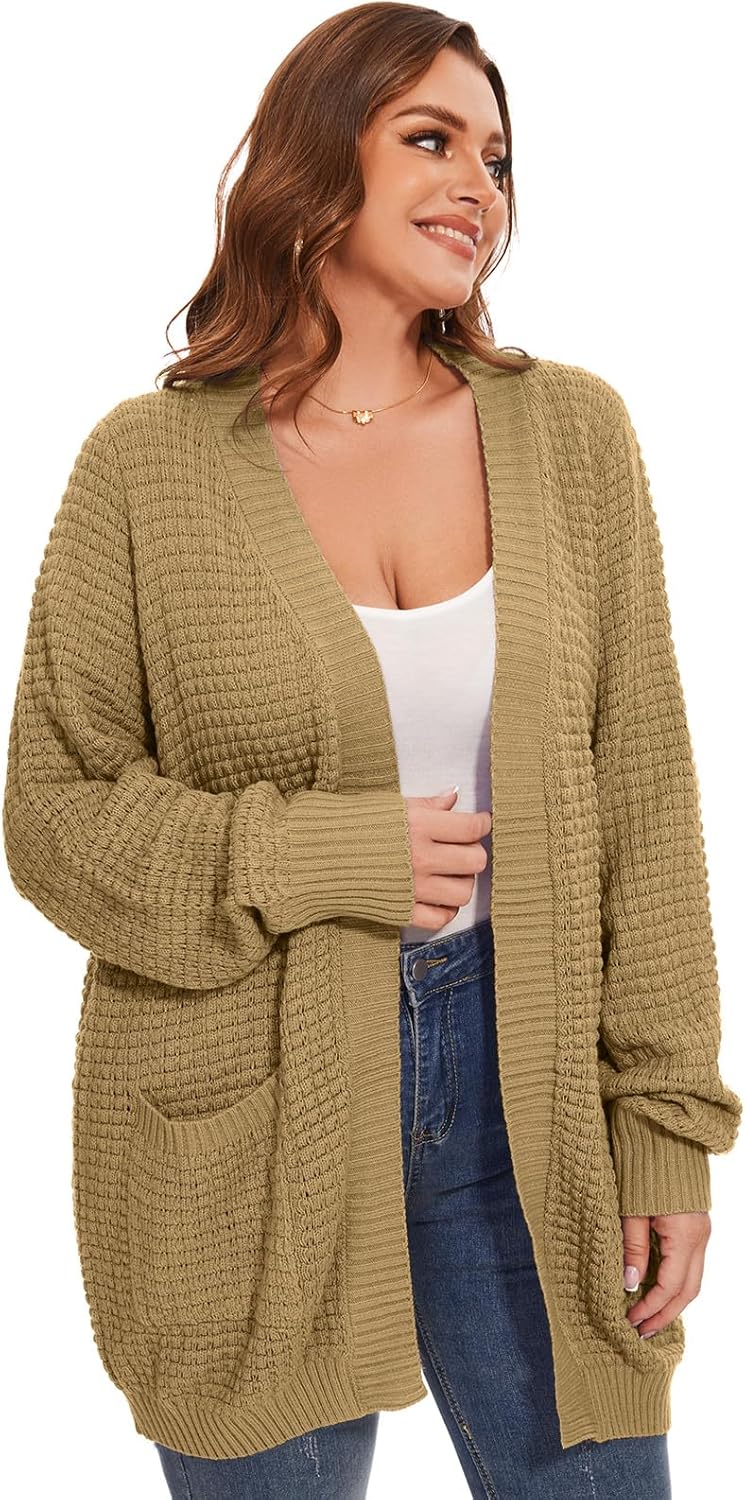 Cardigan Sweaters for Women Plus Size Waffle Knit Long Sleeve Womens Fall Open Front Sweaters Tops with Pockets - Image 4