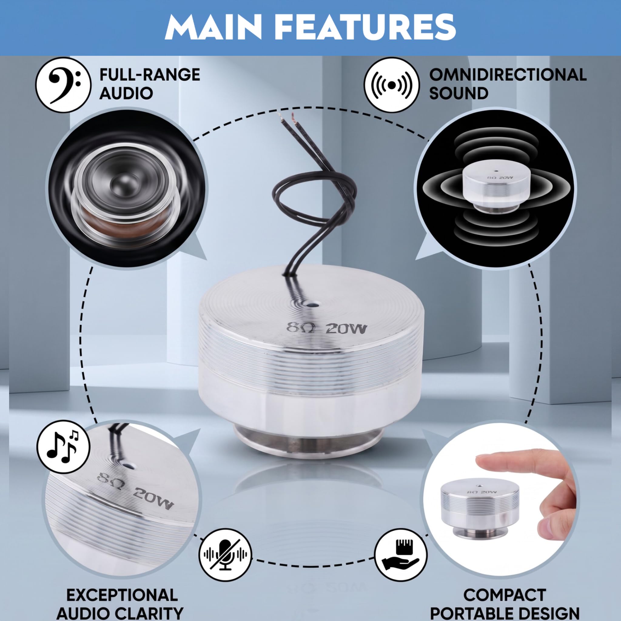 Duokon 1 Pezzi Altoparlante a Risonanza, Altoparlante a Vibrazione a Basso Rumore 50mm a 2 Pollici con Tutte le Frequenze, per Computer, Laptop, CD (8 Ω 20 w)