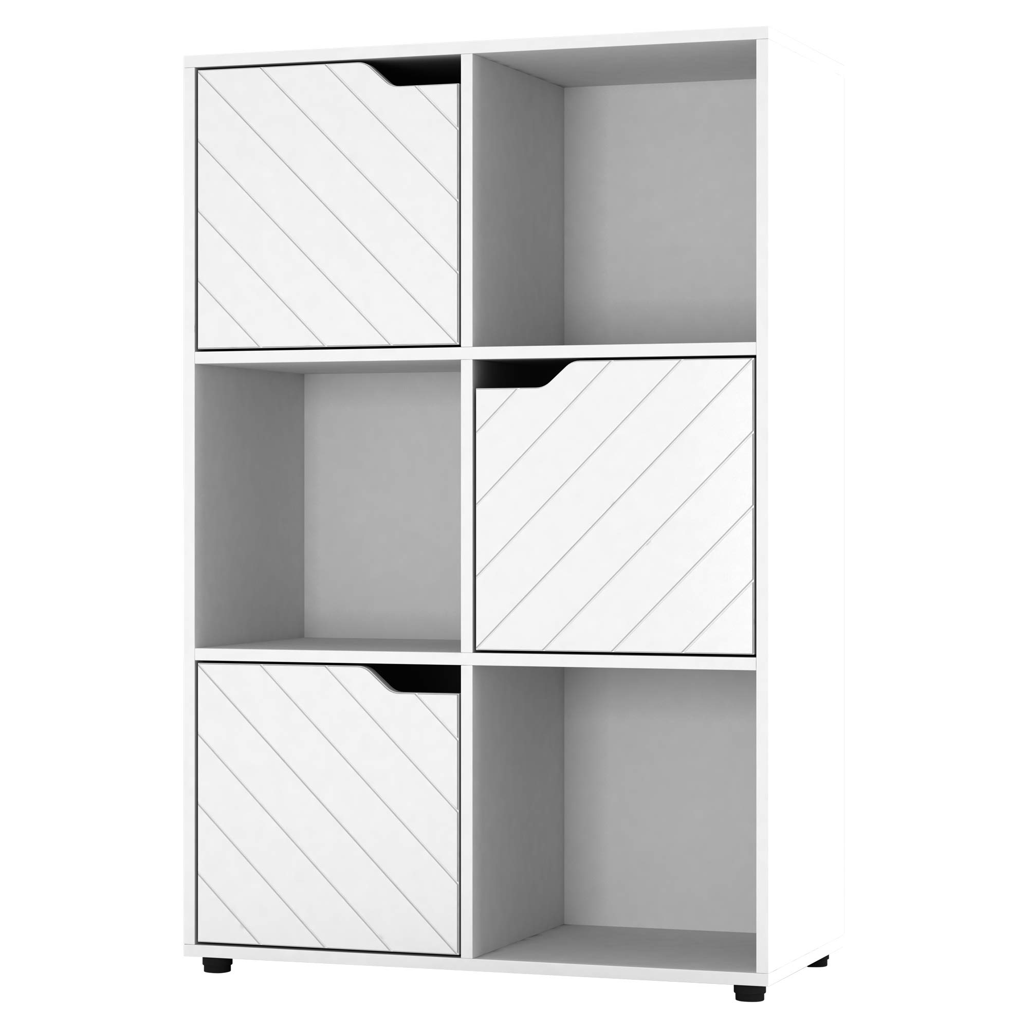 URBNLIVING White Wooden Cube Bookcase With Line Doors Display Shelf Storage Shelving Cupboard Modern (White Door, 2x3 Cube (6 Cube))