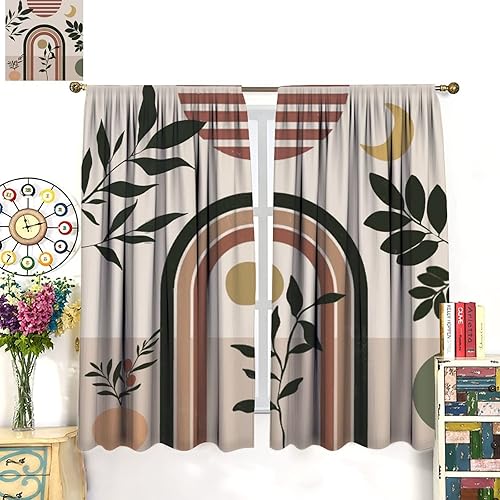 Miniatura 3 de INSFBRB Cortinas opacas de arte abstracto y moderno de mediados de siglo para dormitorio, diseño rústico bohemio, arco de plantas, luna, tratamiento
