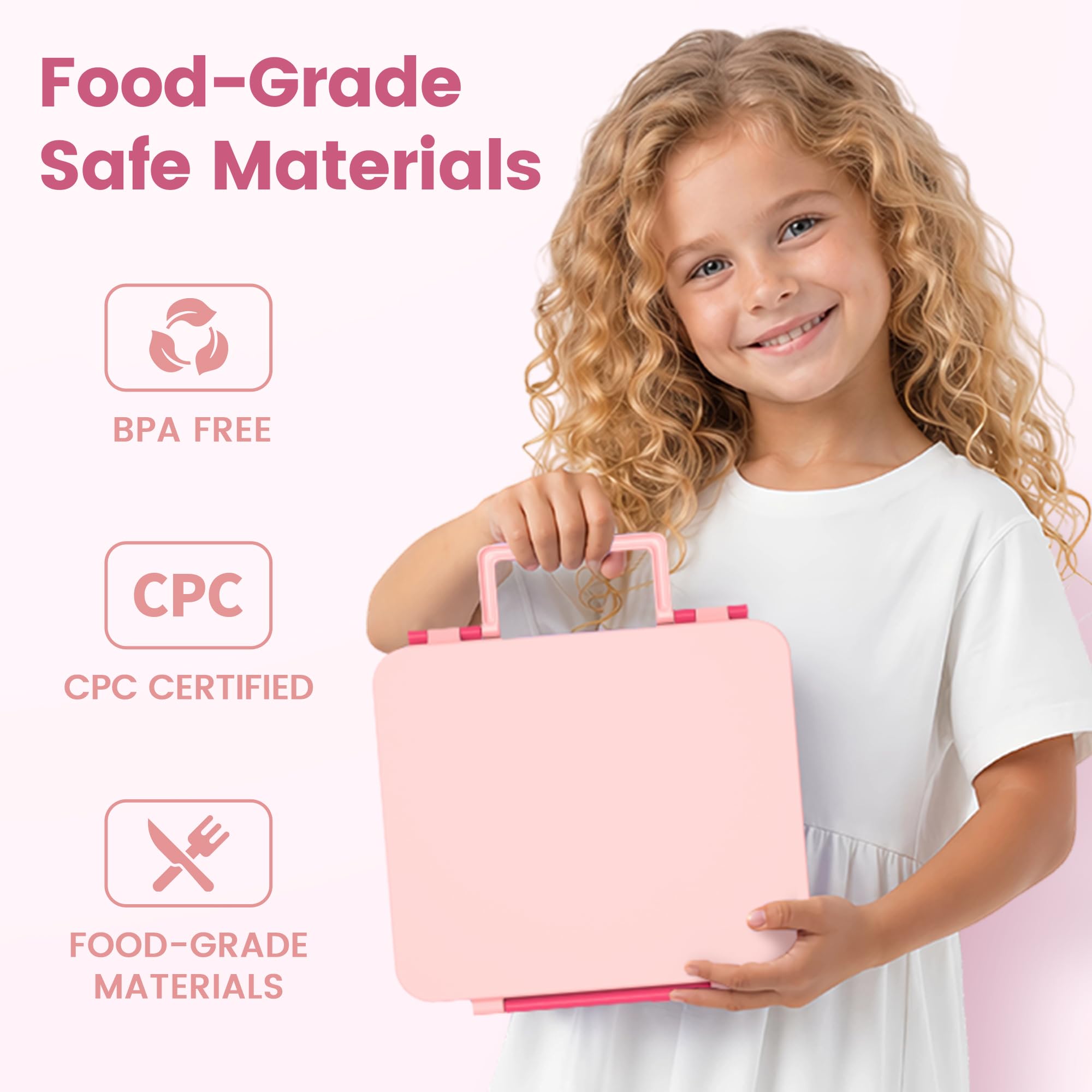LOHASOK Lonchera Bento con termo de sopa de 8 onzas, recipientes de almuerzo a prueba de fugas con 4 compartimentos, tarro térmico de alimentos calientes y lonchera aislada para la escuela, color rosa