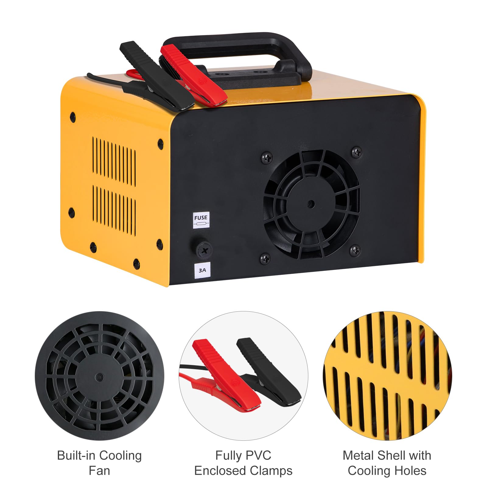 Anesty Autobatterie Ladegerät 12V/24V Smart KFZ Batterieladegerät 20-250Ah mit Schutzfunktion für Autos, LKW, Traktor, AGM, Gel Blei Säure Batterien