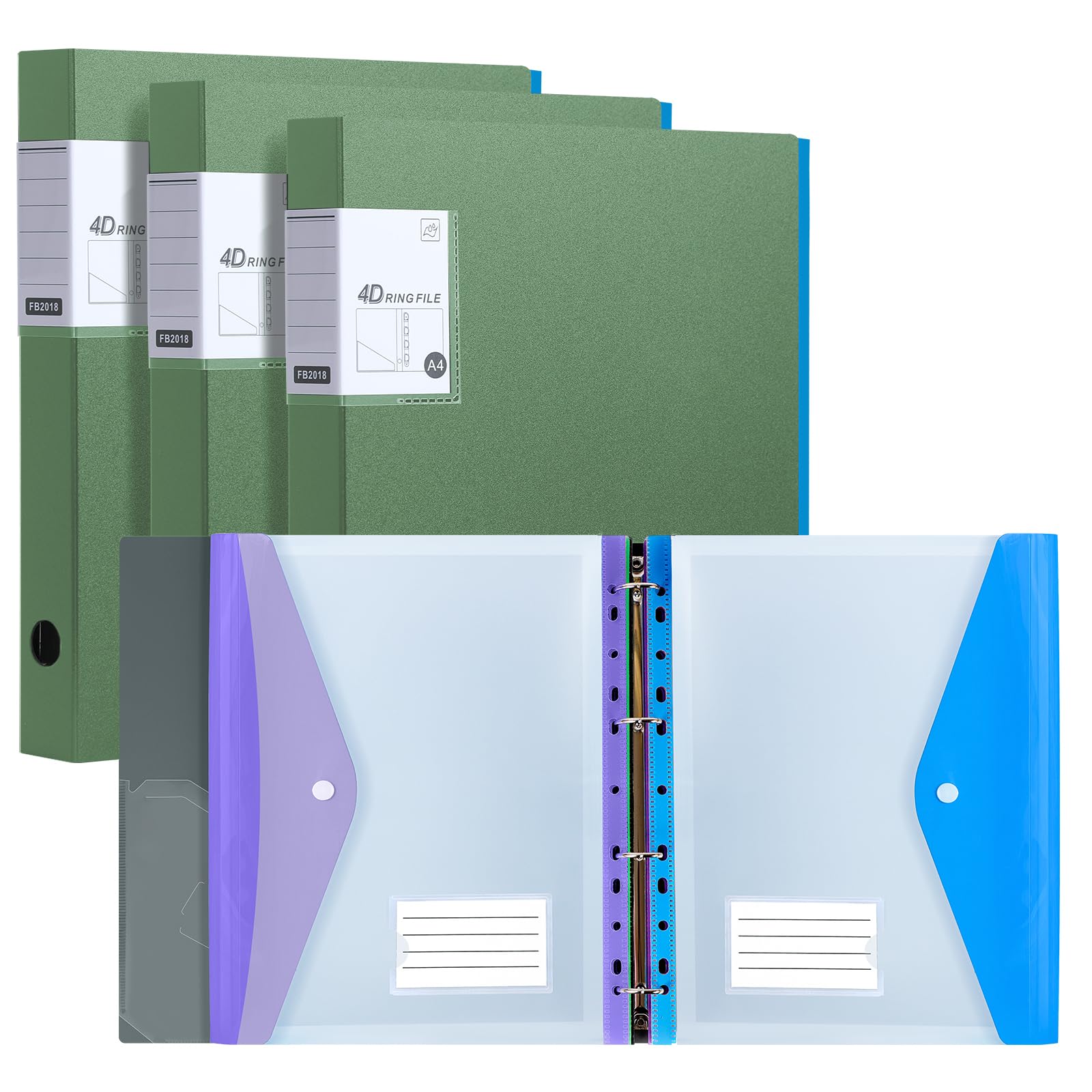 Classeur A4 avec Pochettes Perforées, Lot de 4 Classeurs,Vert