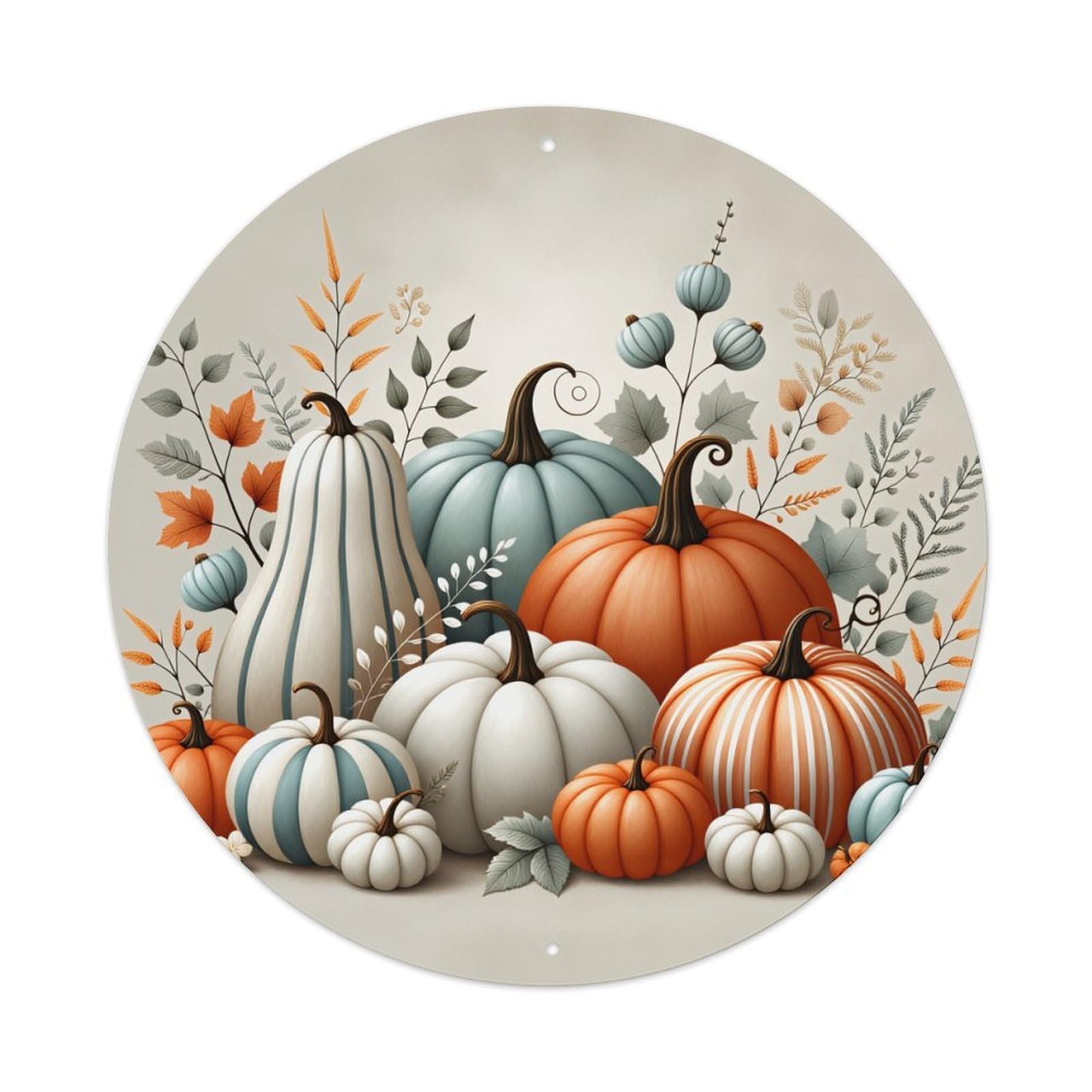 Autumn Harvest Pumpkin Pattern Print Round Tin Sign Vintage Metal Poster Retro Bar, Home, Man Cave, Kitchen, Laundry Room Wall Art Decor Gift 8x8Inch