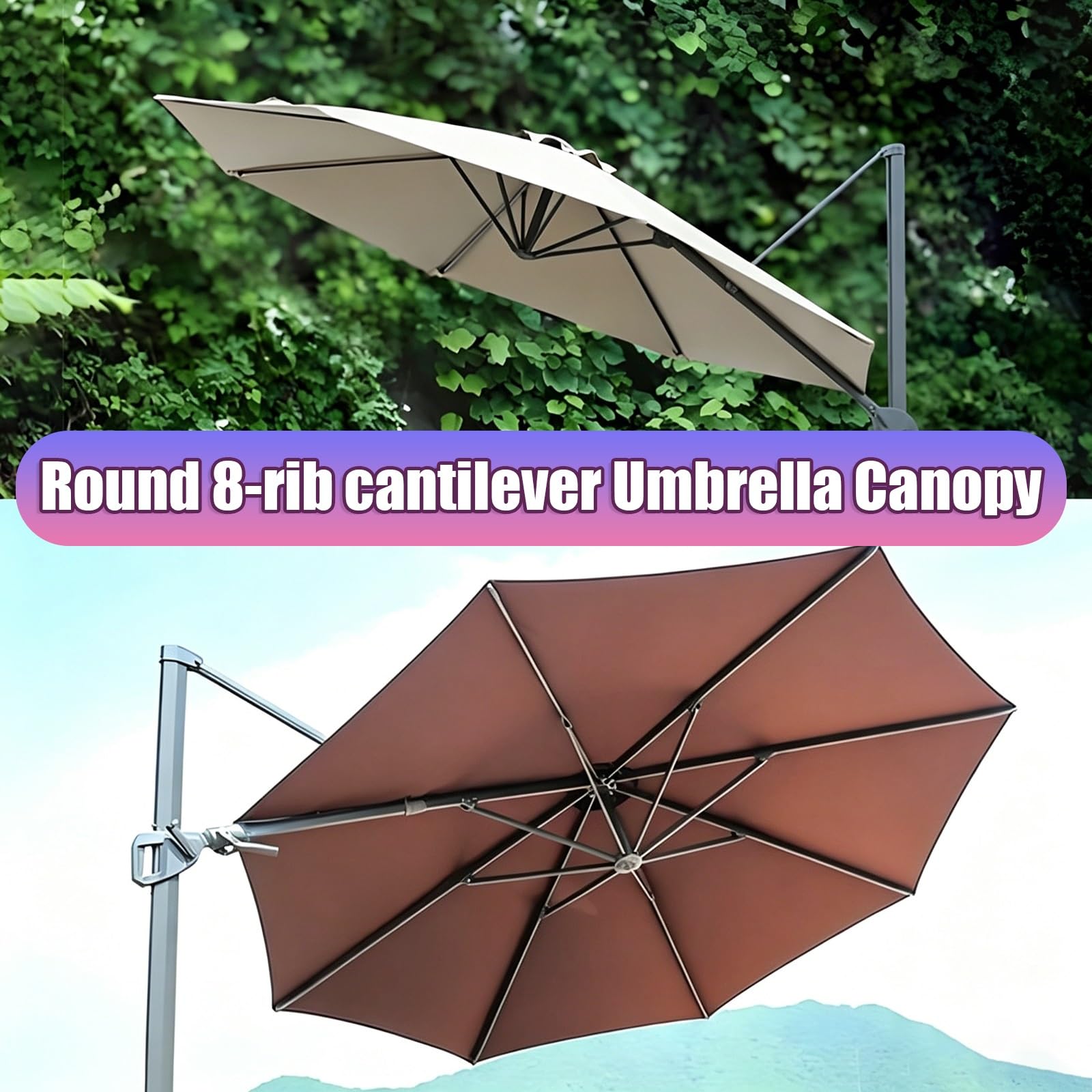 Toile de Parasol Déporté 3/3.5 m 8 Baleines, Housse de Rechange pour Parasol, Anti-UV Toile pour Jardin Terrasse(Beige,350cm(11.5ft))