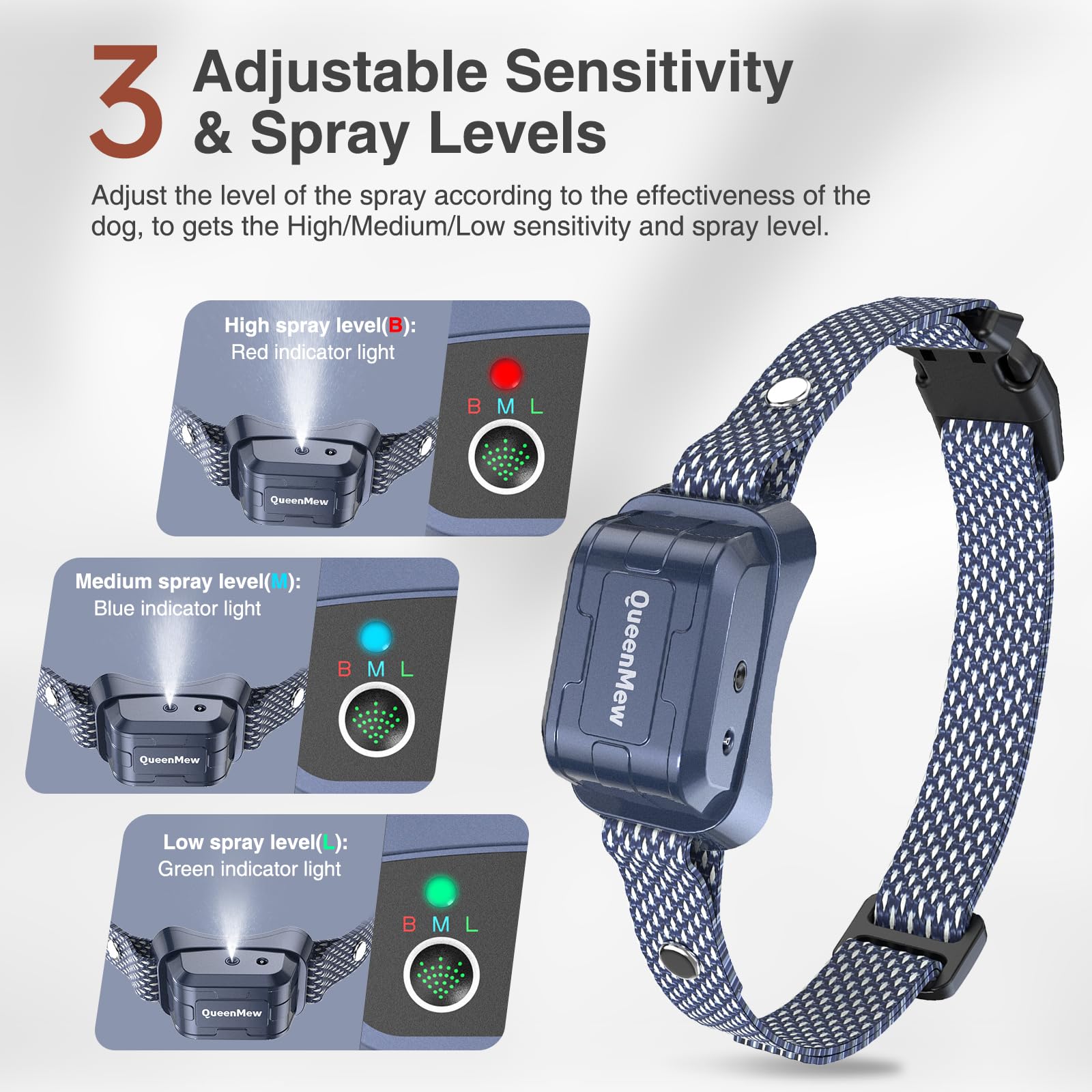 Bubbacare Collar Antiladridos Perros, Collar Antiladridos Citronela con Sensibilidad Rociado Ajustables, CollarAutomático de Spray Anti-ladridos Recargables y Seguros para Perros con 2 Correas