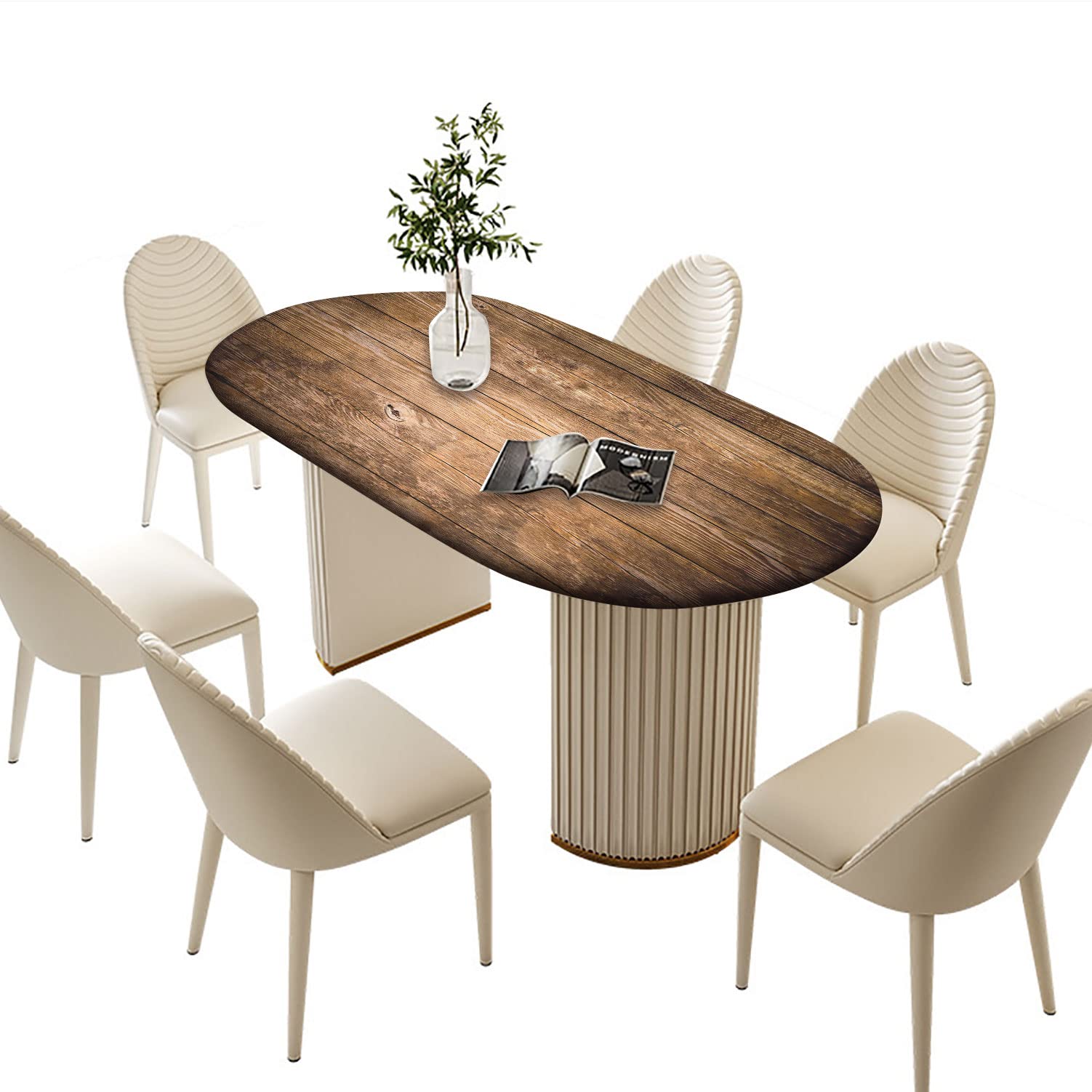 Rustic Oval Wood Grain Table Cloths, Rustic Wood Planks Elastic Edged Polyester Fitted Table Cover, Fits Tables up to 60