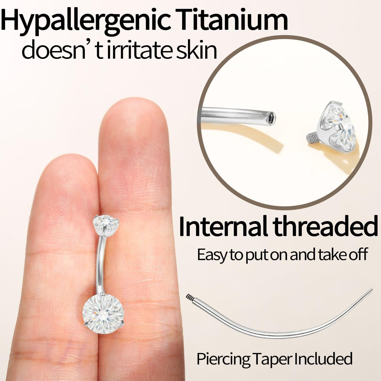 Sparkling Moissanite Belly Button Ring, 14G G23 Surgical Grade Titanium with 14K Gold Plated | Internally Threaded & Hypoallergenic for Sensitive Skin | Unisex Body Jewelry - Image 4