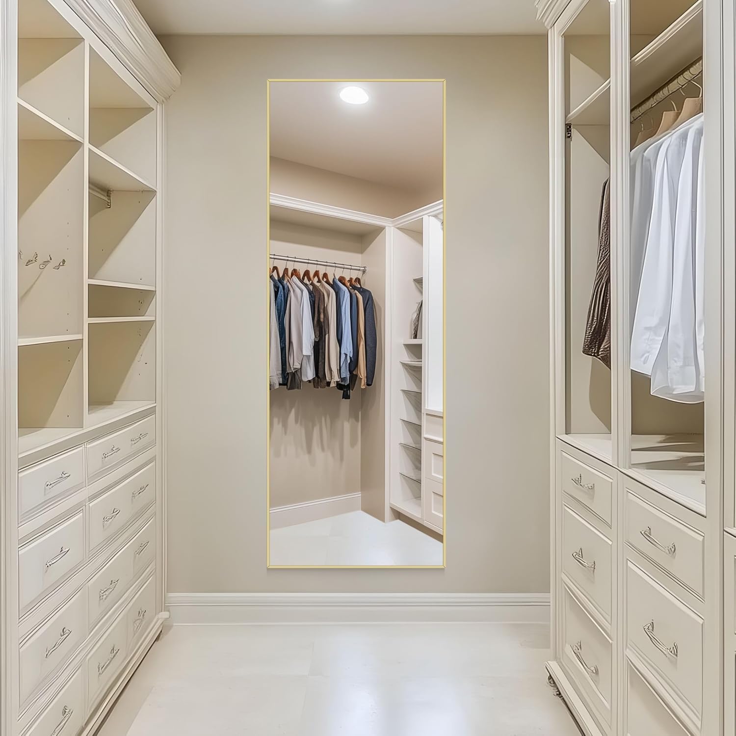 Specchio da Terra, 161 x 52 cm Specchio Rettangolare con Cornice in Alluminio Oro per Bagno, Camera da Letto, Ingresso e Corridoio