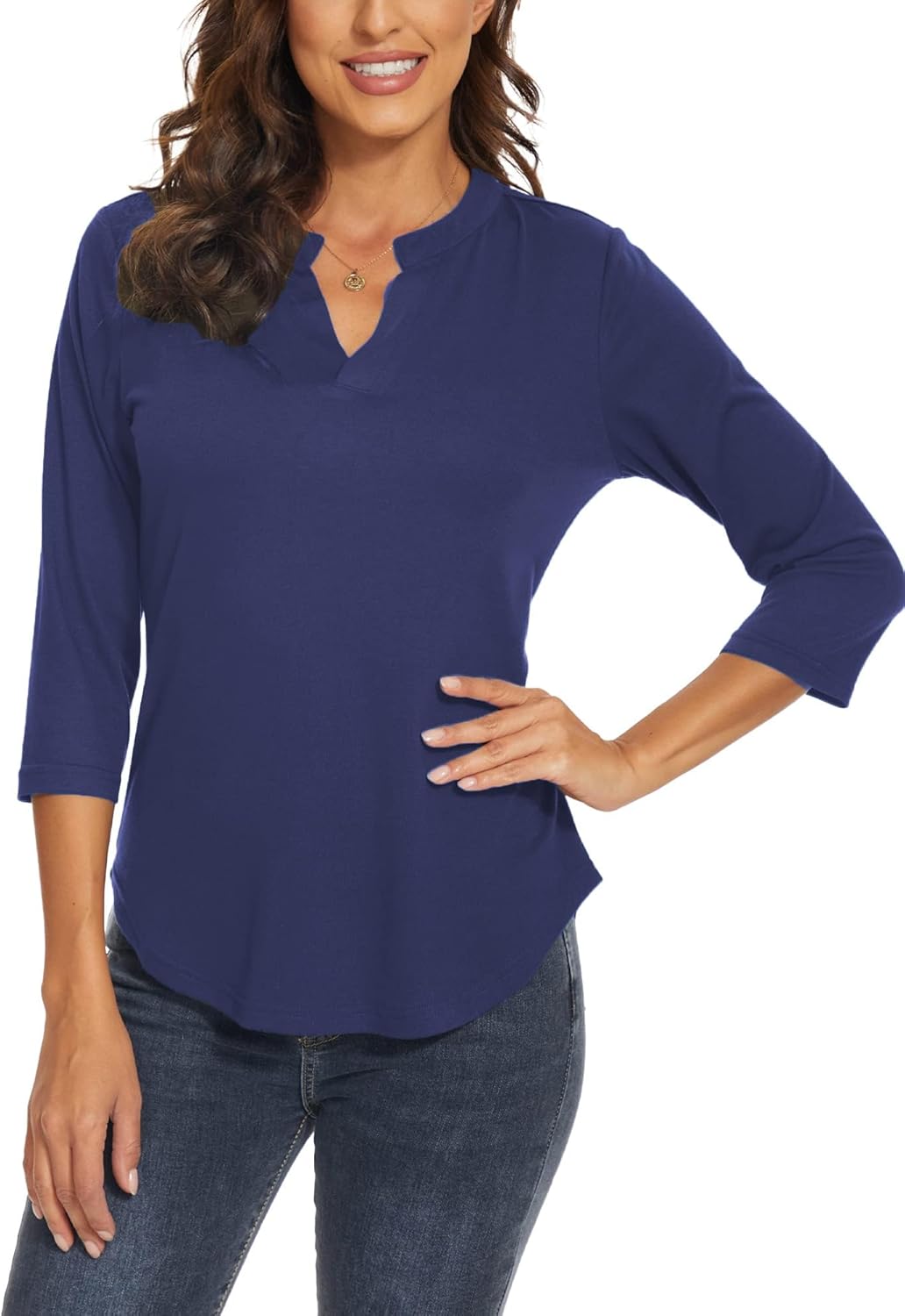 Womens Tops 3/4 Sleeve V Neck Shirt Casual Tunic T-Shirts Dressy Work Blouse - Image 2