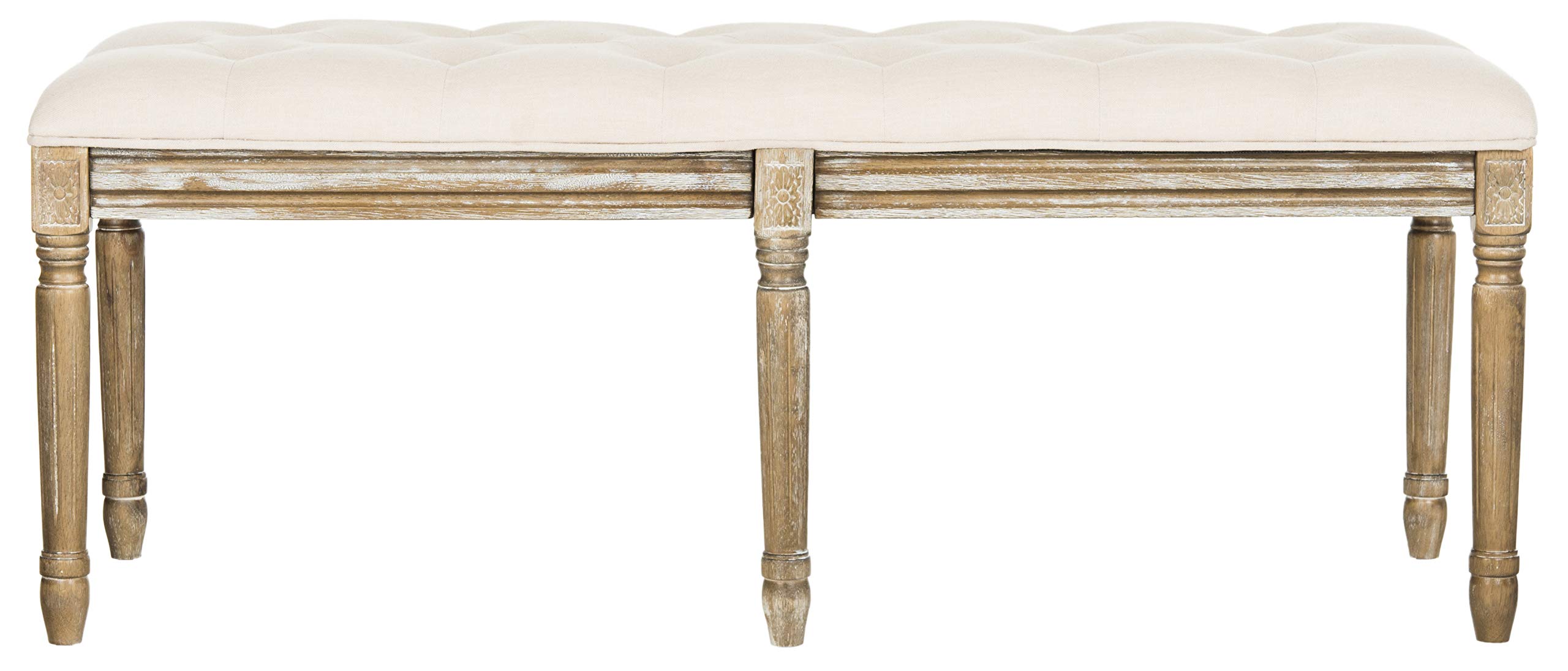 Safavieh Home Collection Rocha French Brasserie Tufted Beige and Rustic Oak 19-inch Wood Bench