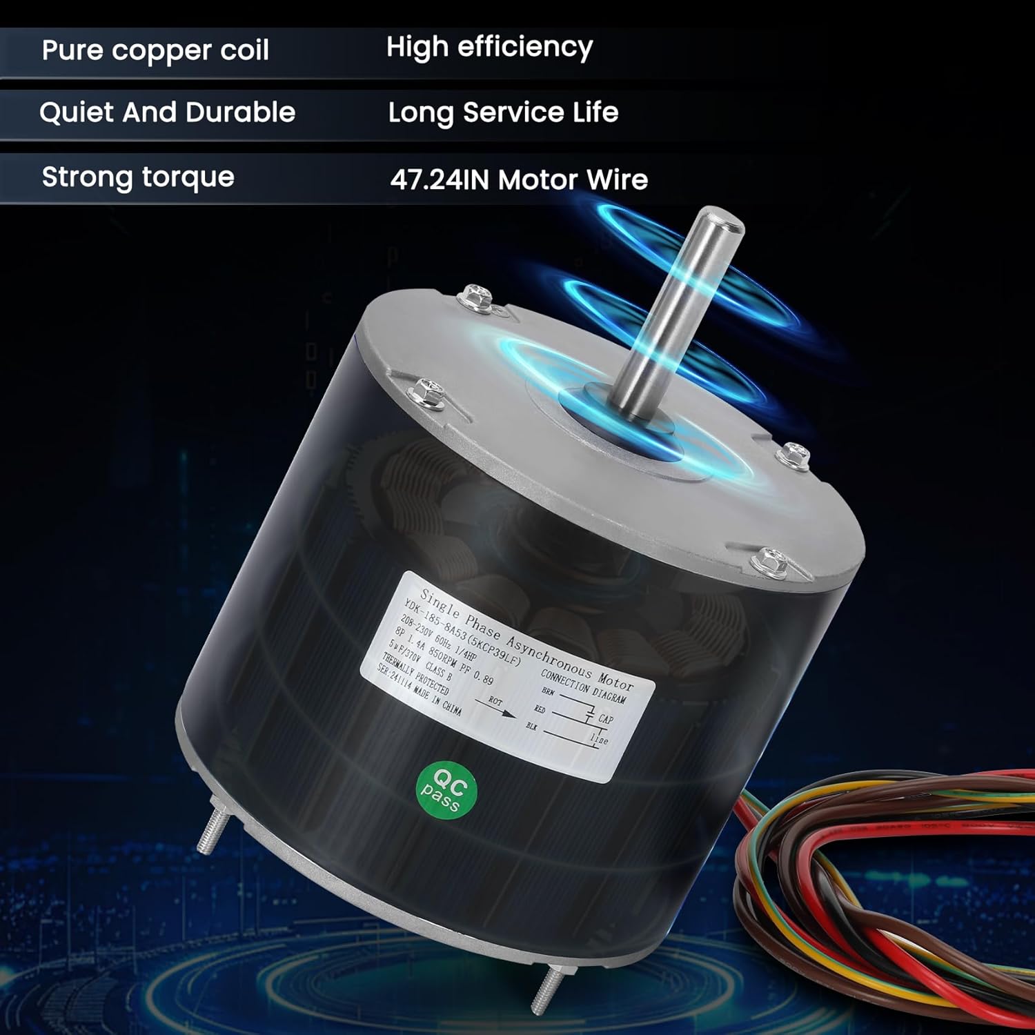 F48AA68A50 Condenser Fan Motor,Replace for Coleman,York,GE,Luxaire,A.O. Smith F48M27A50 THGF36S41S3A THGF60S41S3A,1/4 HP 850 RPM 208-230 Volt, Frame 48Y,Black