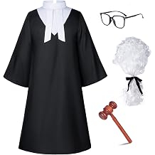 Irtysh Halloween Robe Judge Lawyer Adult Party Graduation Gown Costume Cosplay Wooden Gavel Wig Glasses Gloves set