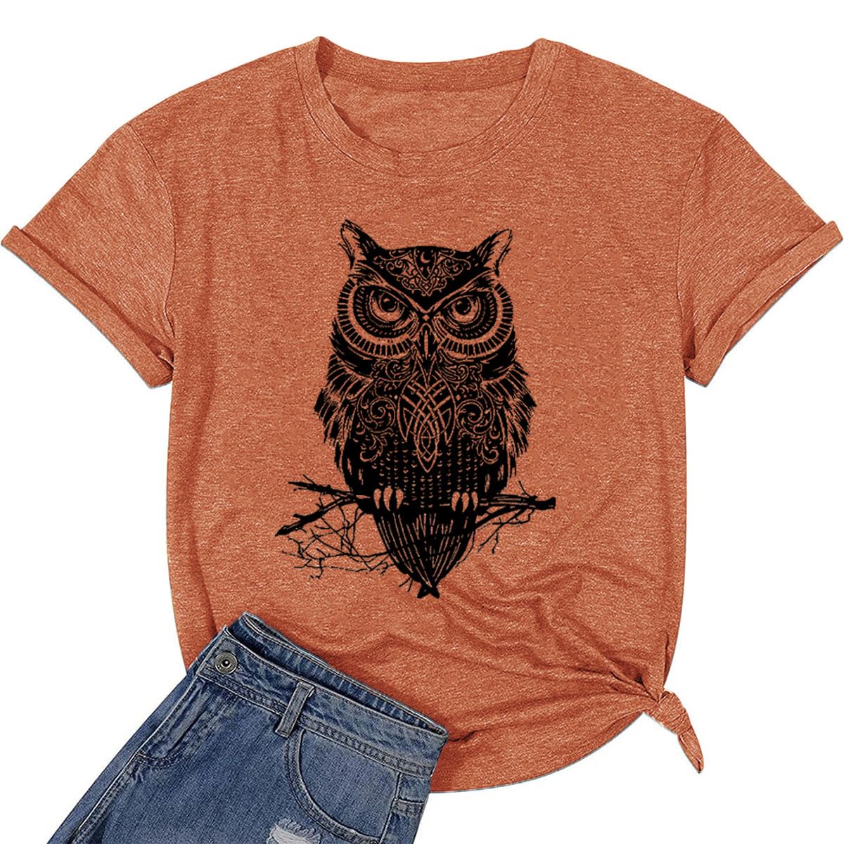 Vintage Graphic Tees for Women Funny Owl Printed Cute Tops Casual Loose Fit Shirts Novelty Halloween Teen Girl Clothes