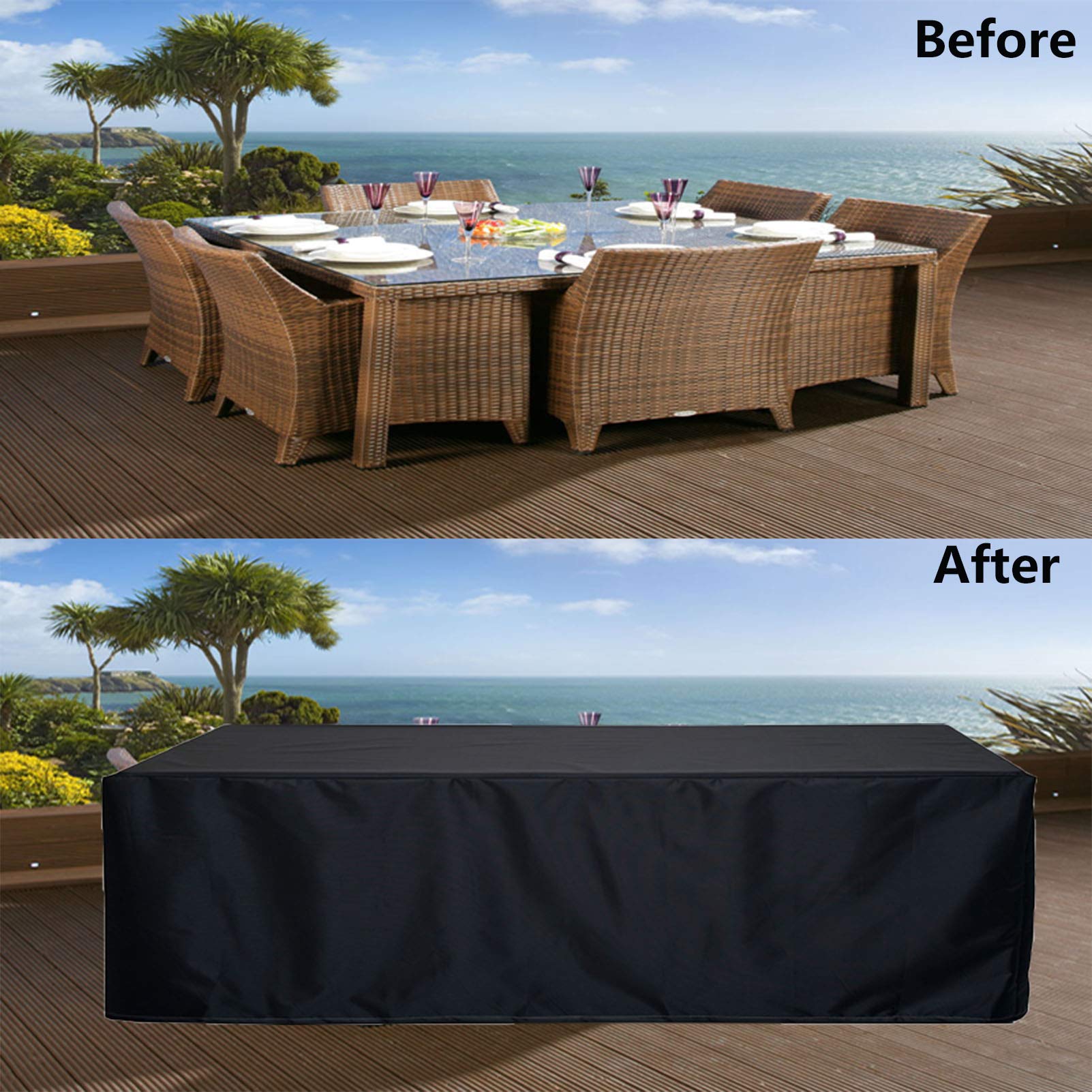 Set di mobili da esterno per tavolo e sedie da patio, impermeabile, resistente, tessuto 420D, rettangolare, 115 x 115 x 74 cm, ideale per giardino, sala da pranzo all'aperto