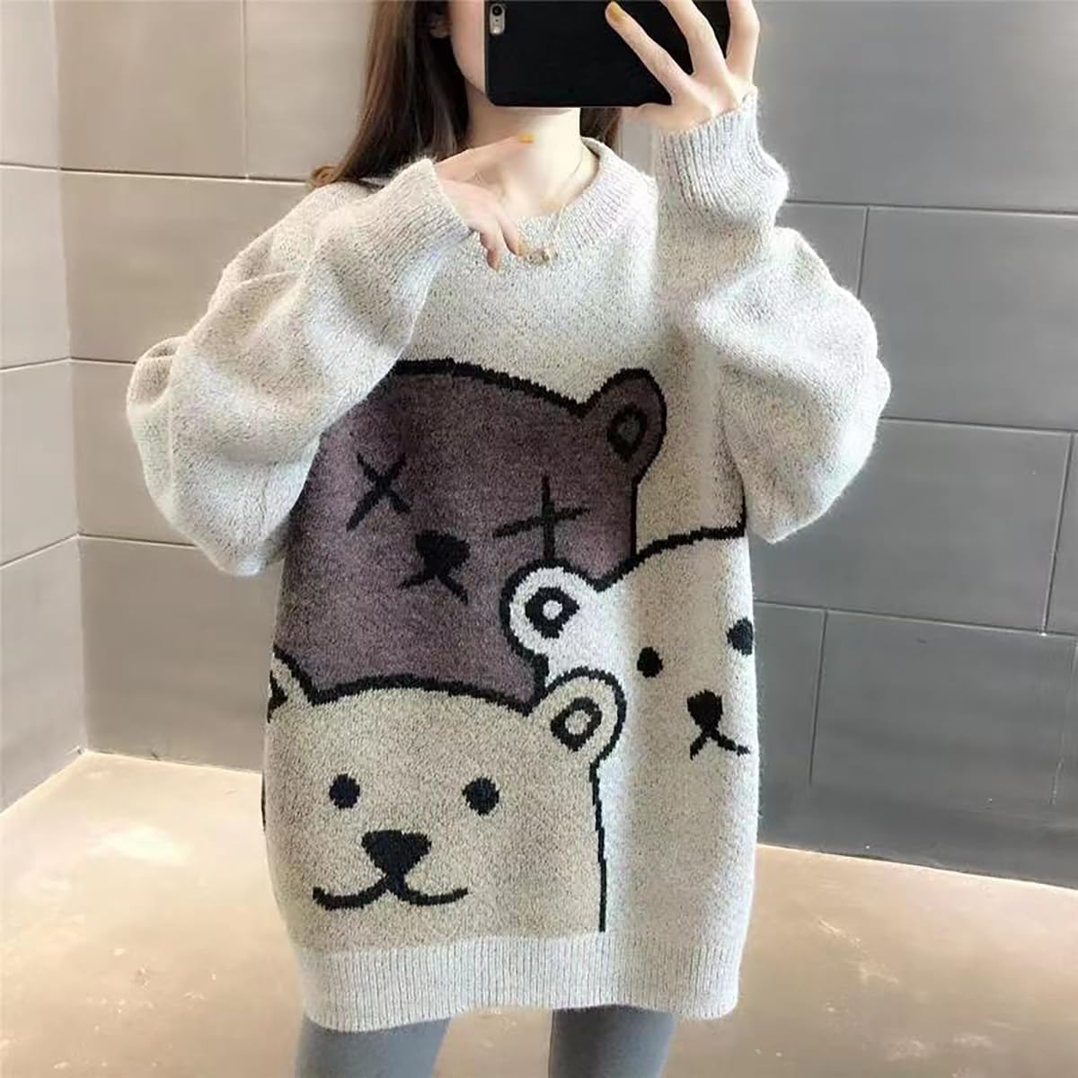 Gothic Sweater Harajuku Pullover Cute Sweater Sports Leisure Trend Warm Street Lazy Bear Jacquard Hip Hop
