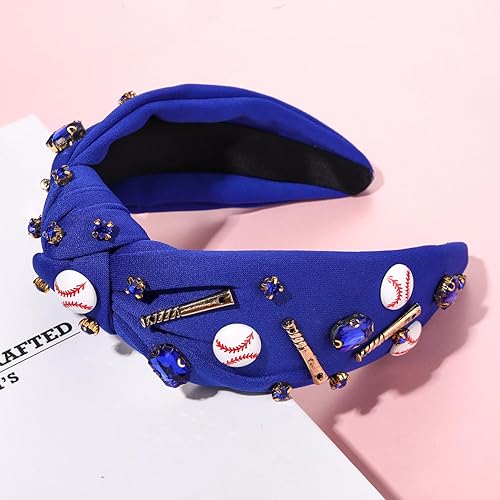 Miniatura 85 de Diadema anudada de béisbol para mujer, con dije de béisbol de cristal brillante, diadema con nudo superior para el día del juego, accesorios