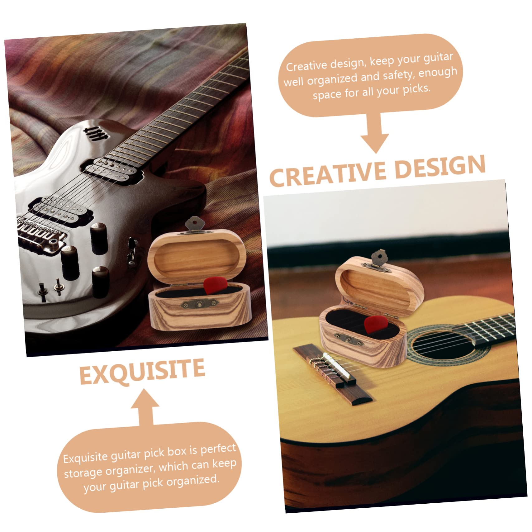 Cabilock Caja De 3 Piezas Caja De Madera para Púa De Guitarra Soporte para Púas De Guitarra De Diseño Retro De Guitarra Caso De Púas De Guitarra Bajo Palanca Antiguo Franela