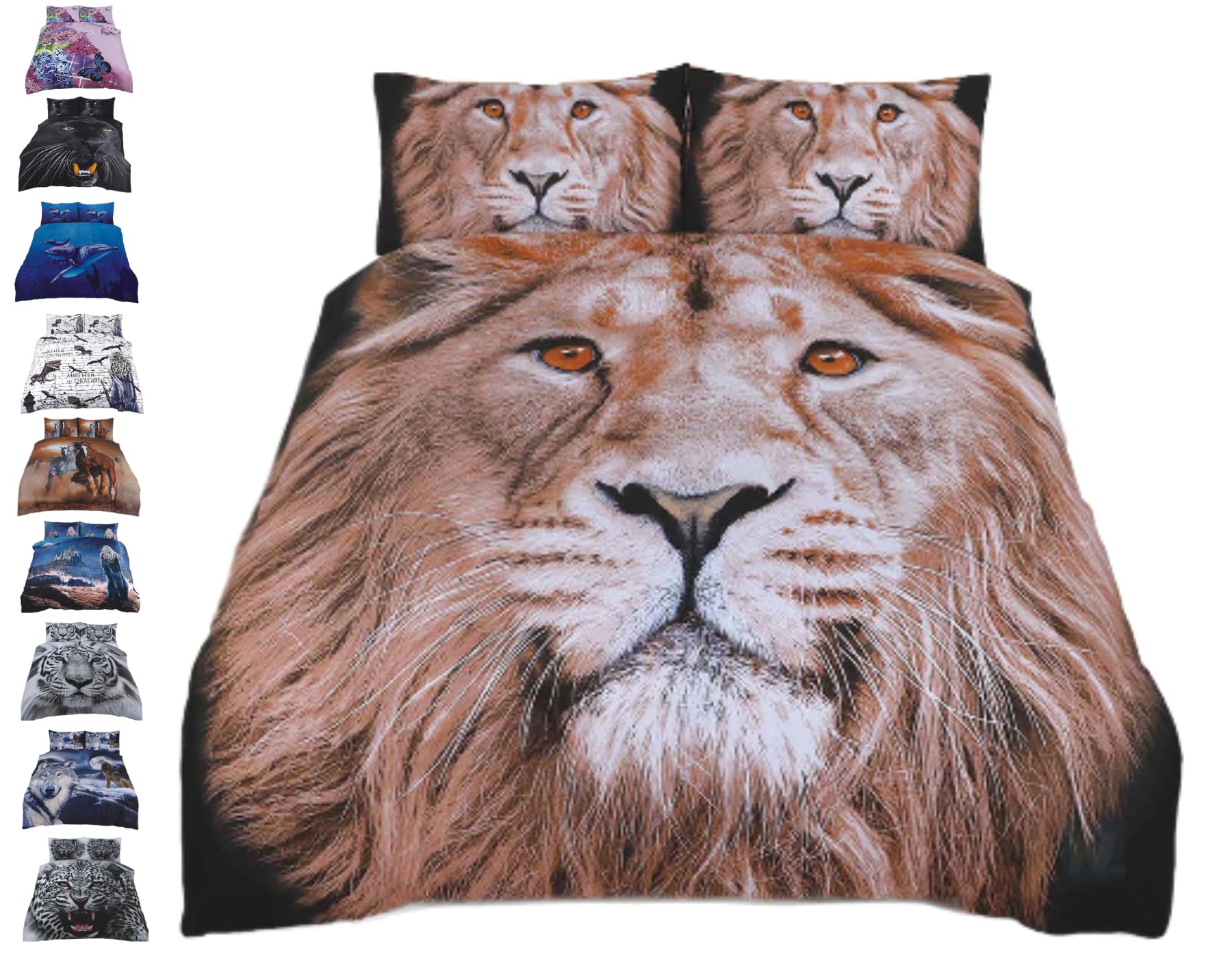 3D Animal PRINTED DUVET COVER SET -Wildlife Theme Pattern Comforter Reversible Bedding Cover Sets + Pillowcase - Soft Quilt Bedding Pure Natural Cotton Virgin Polyester (King Of Jungle Lion, Double)
