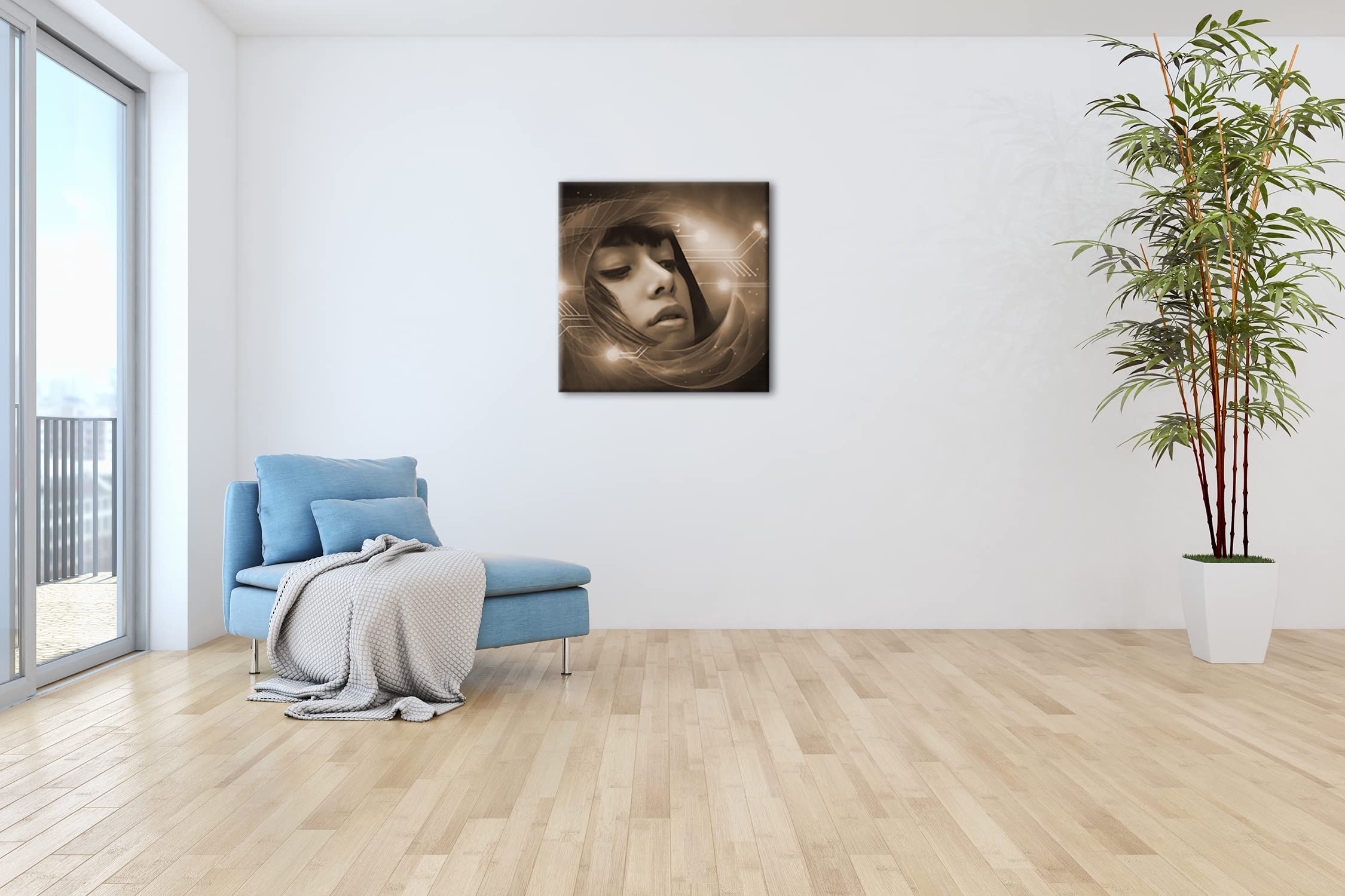 Fotomural con efecto de ciencia ficción de mundo sepia (70 x 70 cm)