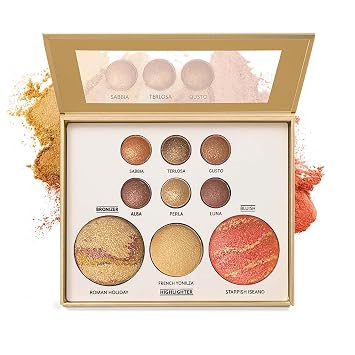 KAPEINE All-in-One Makeup Palette, 9 Colors Dark Brown Baked Face Kit Includes Eyeshadow, Blush, Highlighter & Bronzer | Sun-Kissed Intense Contour Set for Women - 02#