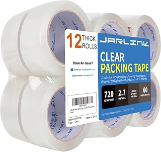 JARLINK Heavy Duty Clear Packing Tape 12 Rolls, 2.7mil Thick Super Sticky 60 Yds Each 720 Total Yds for Shipping Moving
