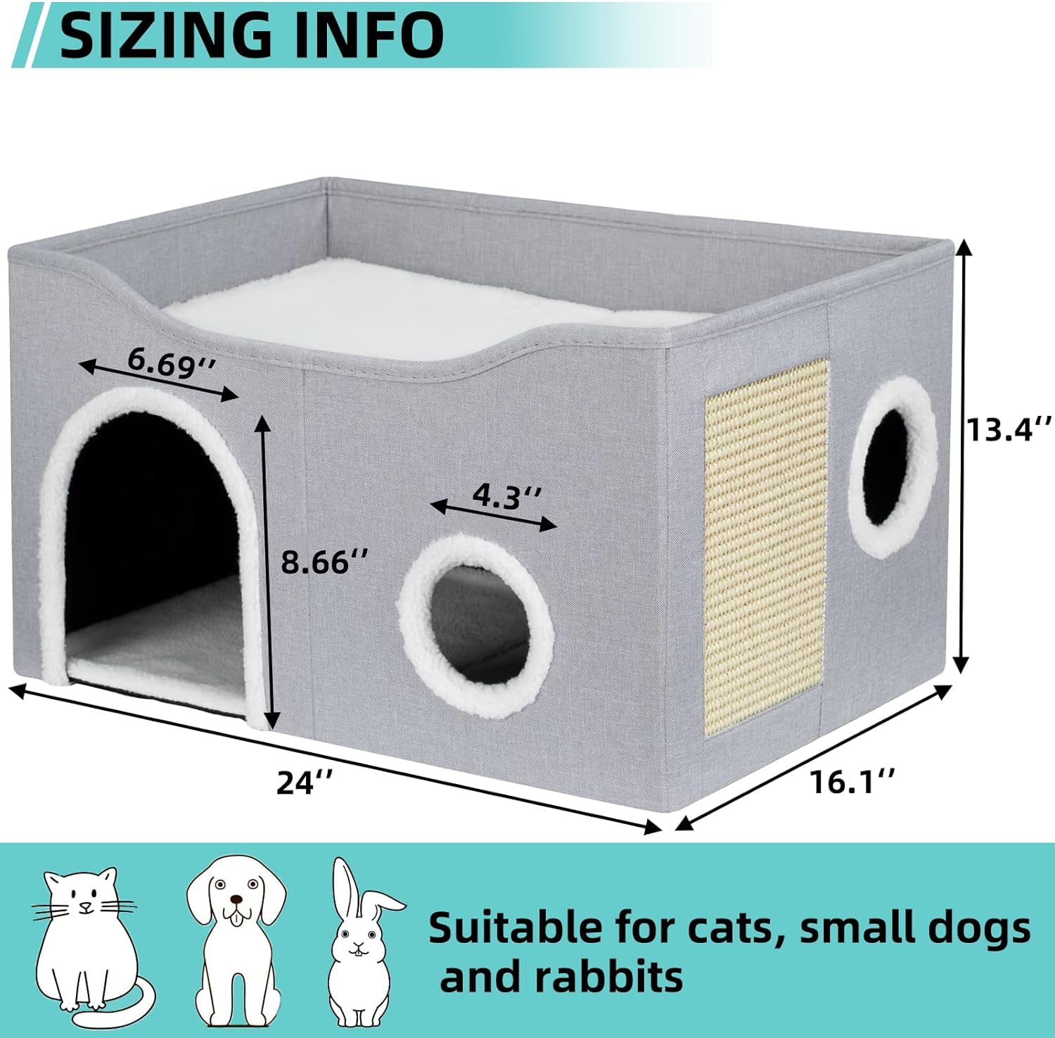 بيت للقطط في الأماكن المغلقة من الميكاكوز، سرير كبير للقطط مع كرة منفوشة ووسادة خدش، بيت قطط قابل للطي، مكعبات ومخبأ وسرير قطط مغطى