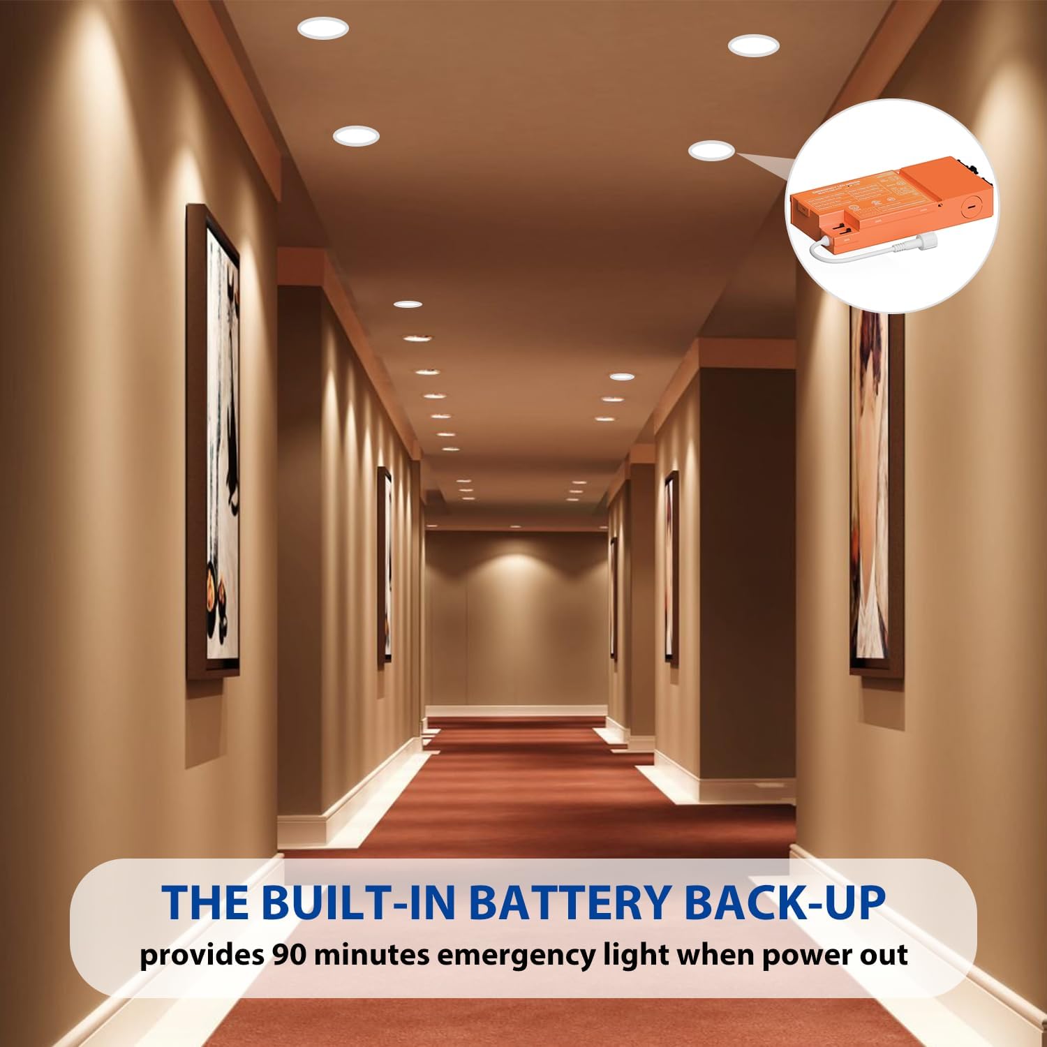 dephen 6 Inch LED Emergency Recessed Light with 90 Min Battery Backup, 5CCT 2700-5000K Ultra-Thin Round Downlight, 9W/12W/15W Tunable Commercial Ceiling Lighting
