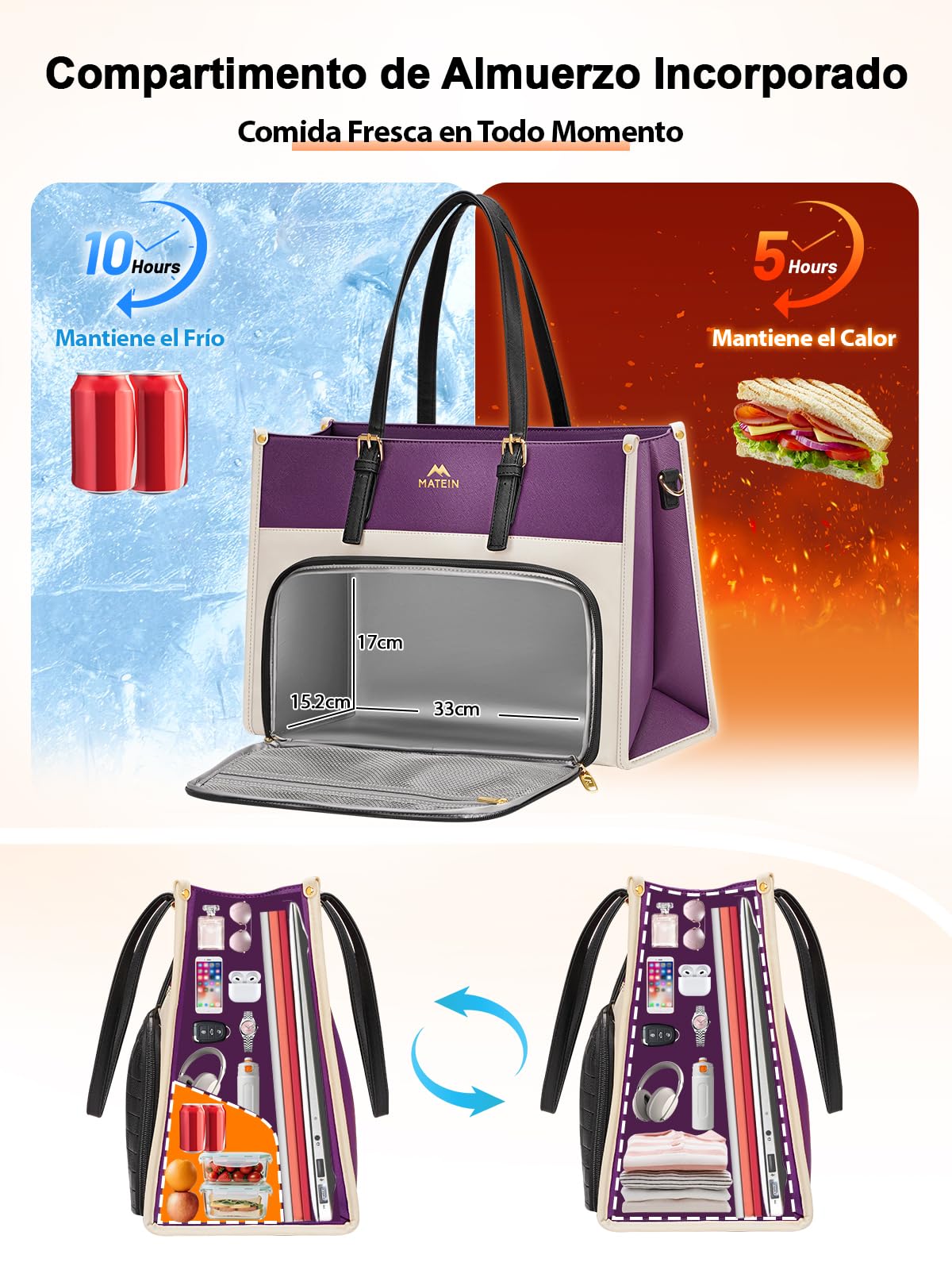 MATEIN Bolso Portatil Mujer de 15.6 Pulgadas, Bolso Mujer Grande, Morado