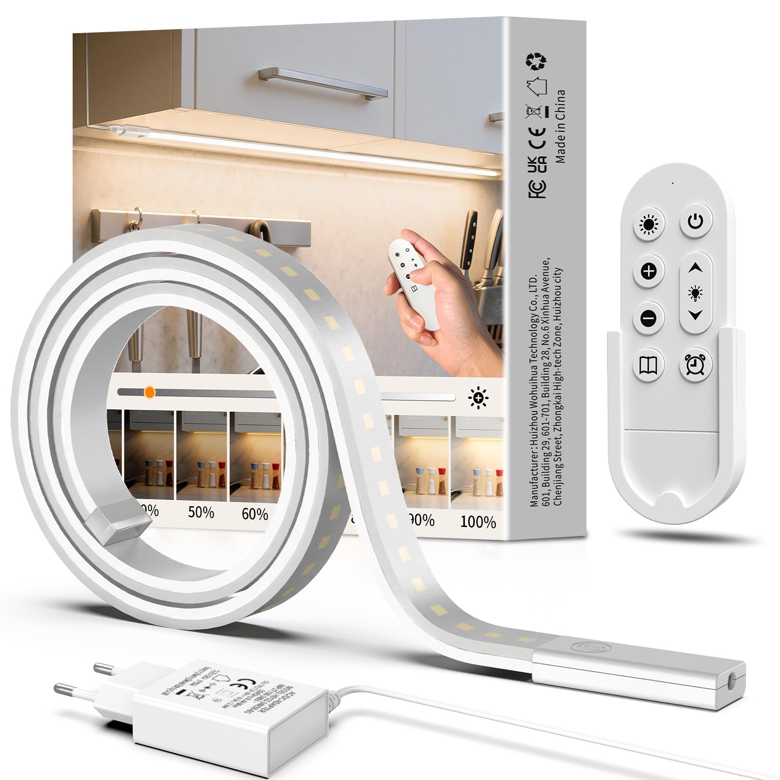 Unterbauleuchte Küche LED 1M, Dimmbar LED Lichtleiste Selbstklebend mit Fernbedienung, Flexibel Silikon Unterschrank Beleuchtung inkl. 24V Netzteil für Küche, Schlafzimmer, Wohnzimmer, Büro