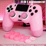 Poignées de protection antidérapantes rose Glitter Silicone Cover Compatibles avec PS4/Slim/Pro Contrôleur,8 PCS Poignées de la tige de paillette Caps et 2 Capuchons.