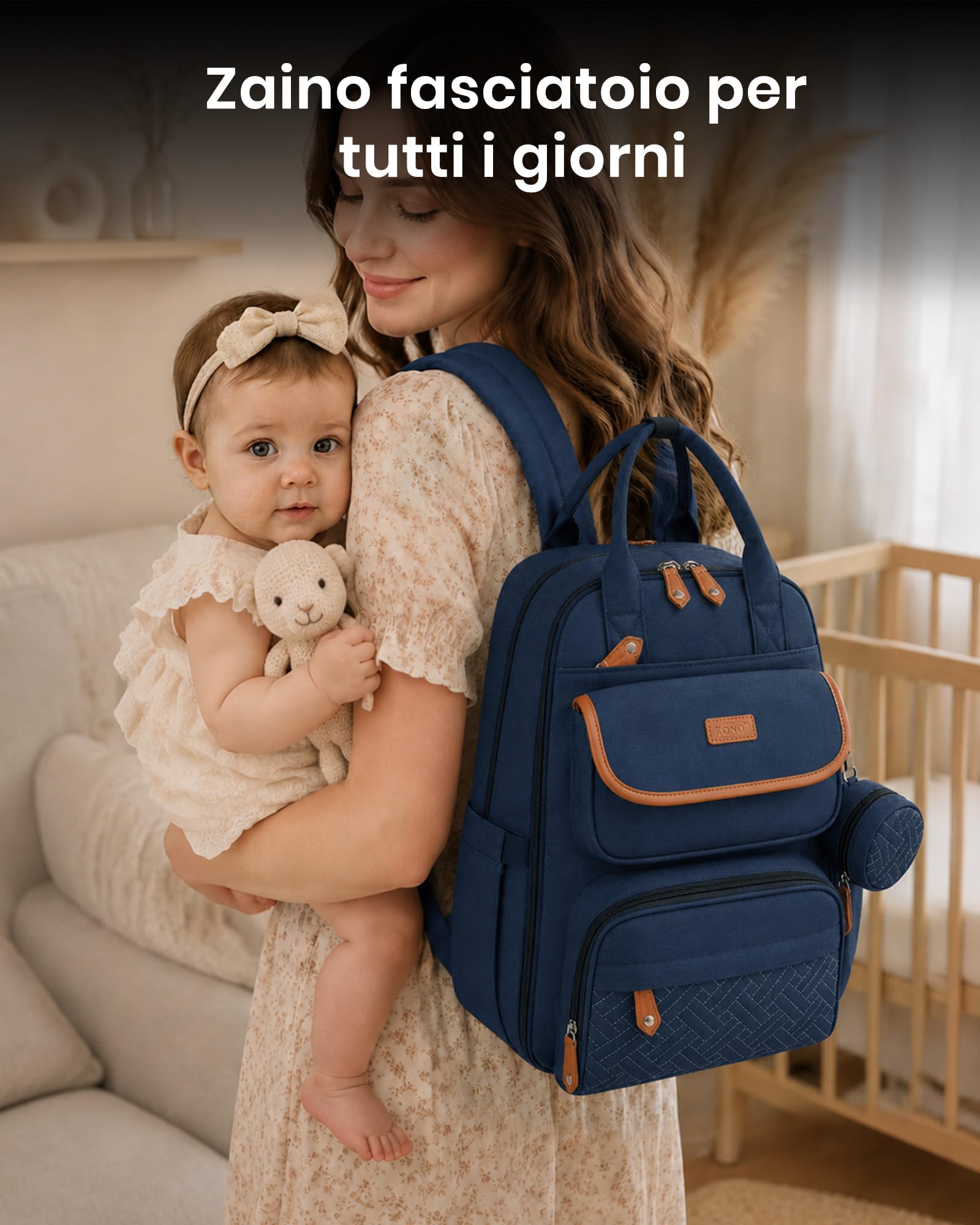 KONO Borsa Zaini Fasciatoio, Grande Zainetto Mamma Neonato per Mamma Papà